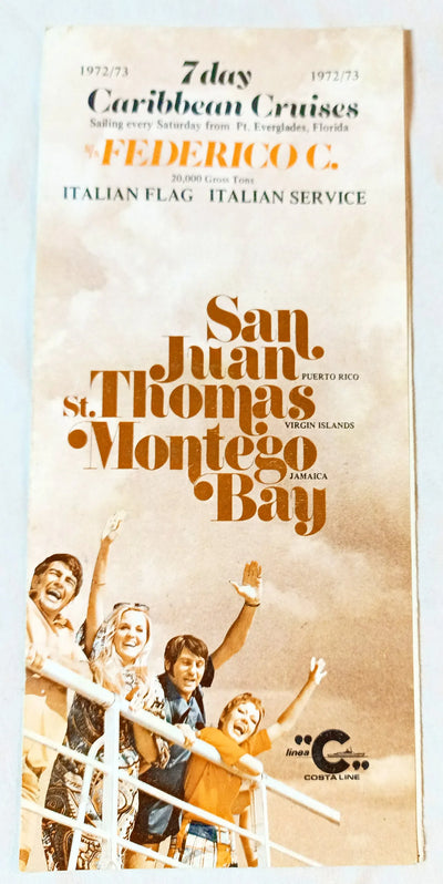 Costa Line Federico C 1972-73 7-Day Caribbean Cruises Brochure - TulipStuff