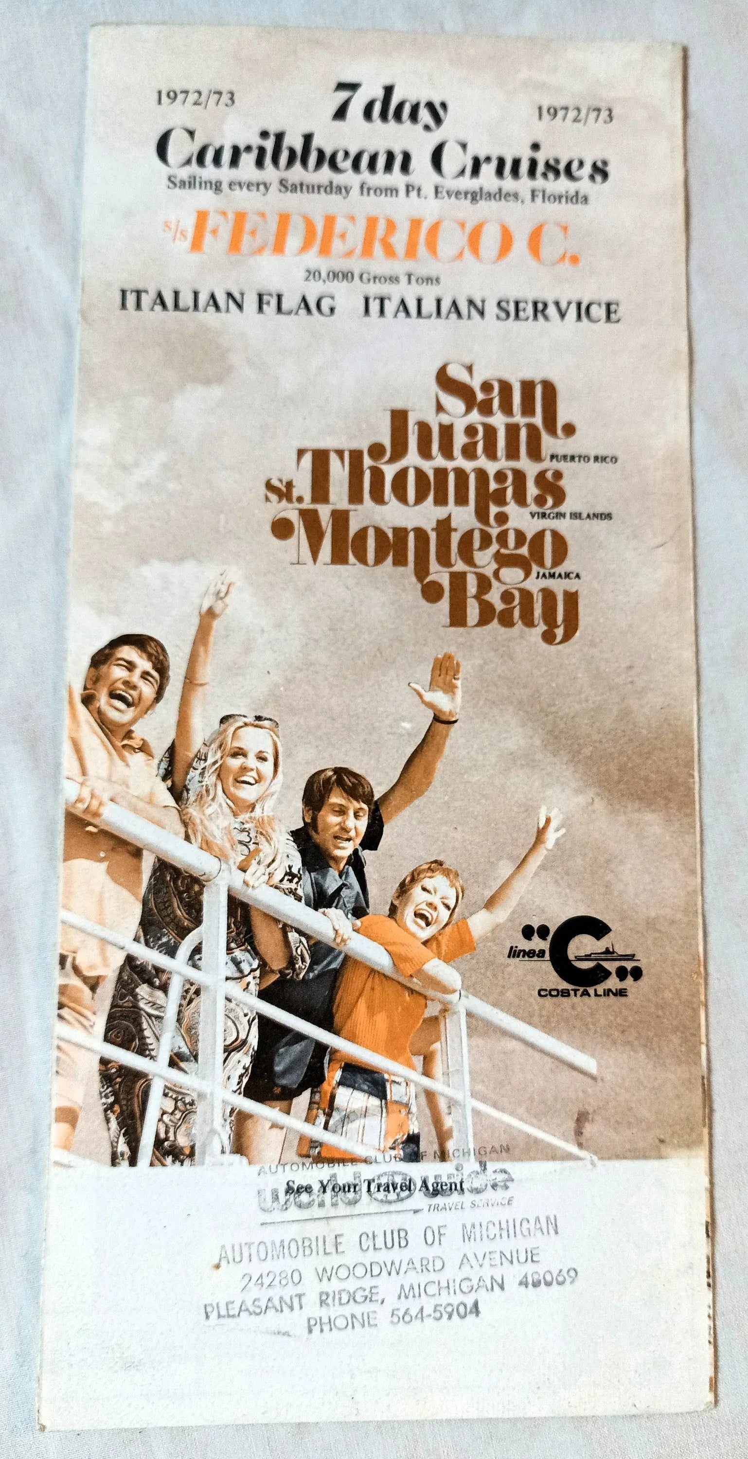 Costa Line Federico C 1972-73 7-Day Caribbean Cruises Brochure - TulipStuff