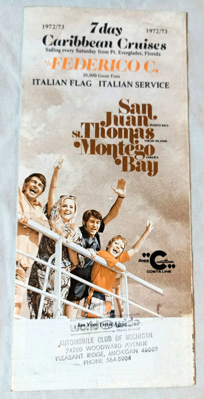 Costa Line Federico C 1972-73 7-Day Caribbean Cruises Brochure - TulipStuff