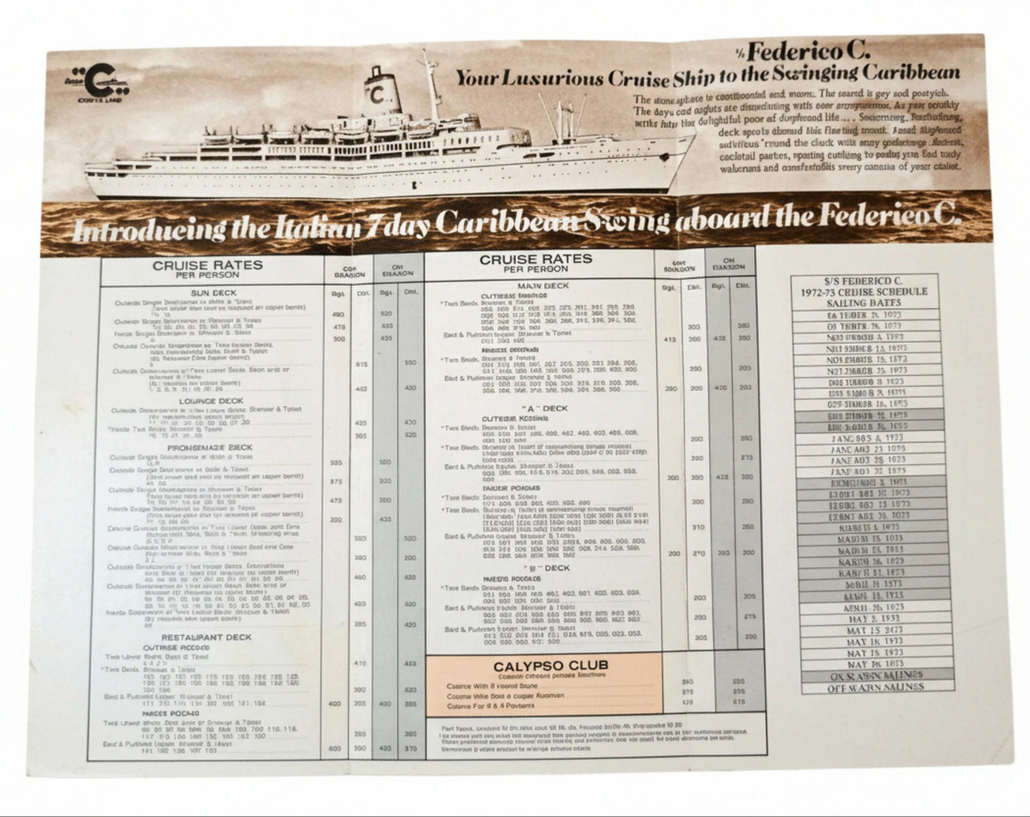 Costa Line Federico C 1972-73 7-Day Caribbean Cruises Brochure - TulipStuff