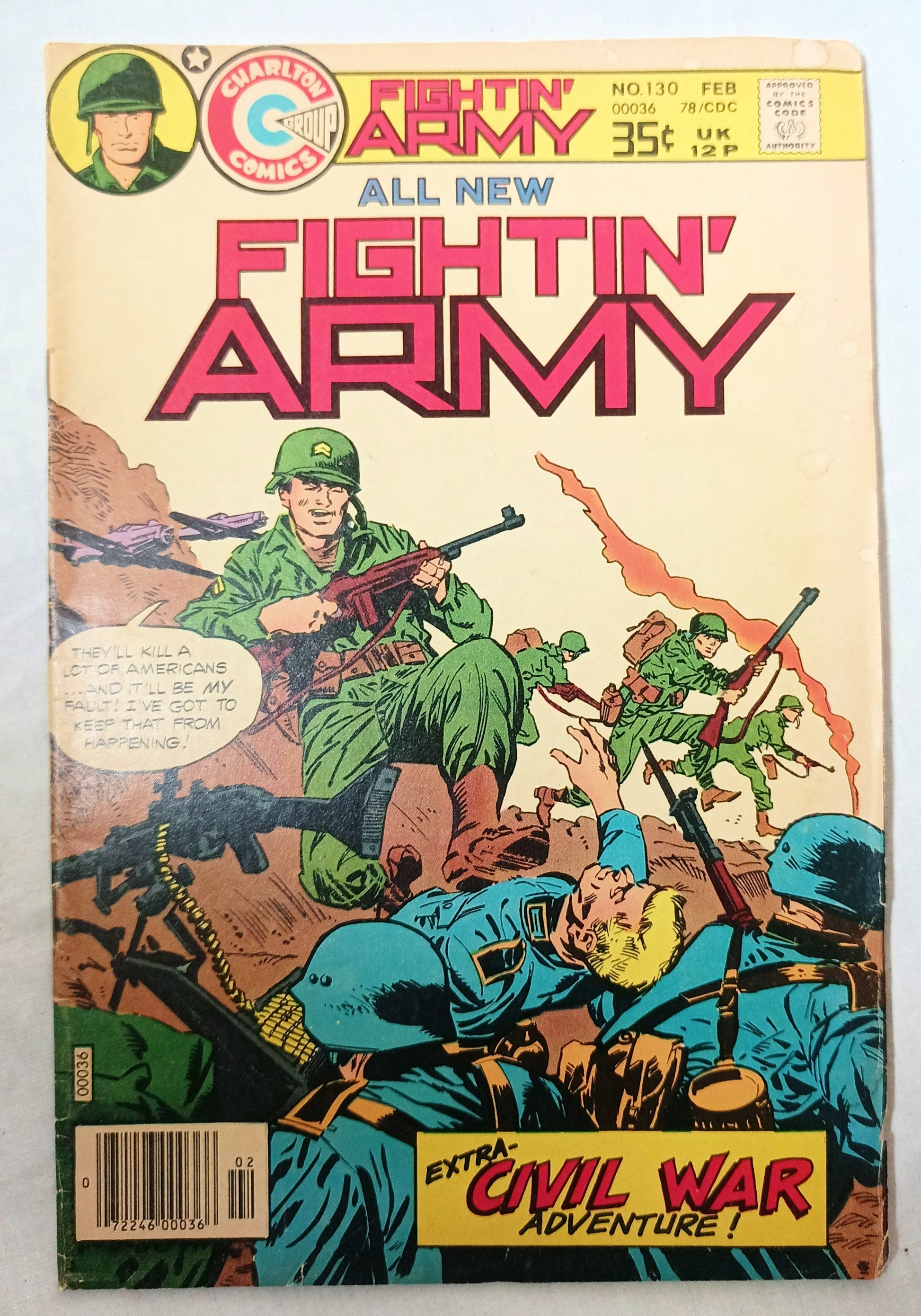 Fightin' Army 130 February 1978 Charlton Comics Civil War Man Of Peace - TulipStuff