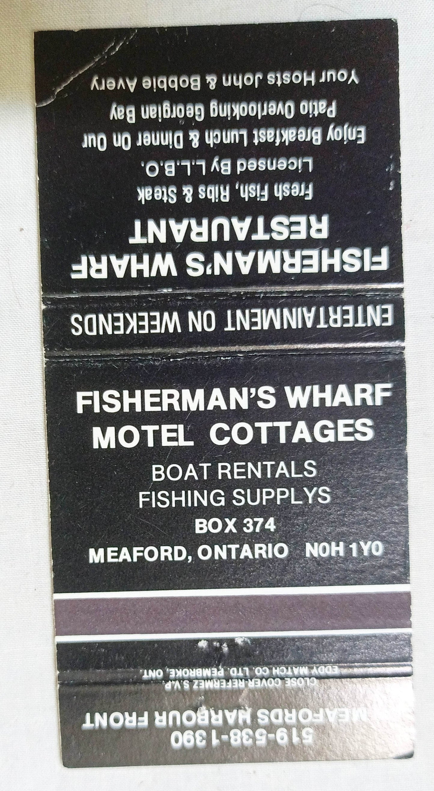 Fisherman's Wharf Motel Cottages Restaurant Meaford ON Matchbook 1970's - TulipStuff
