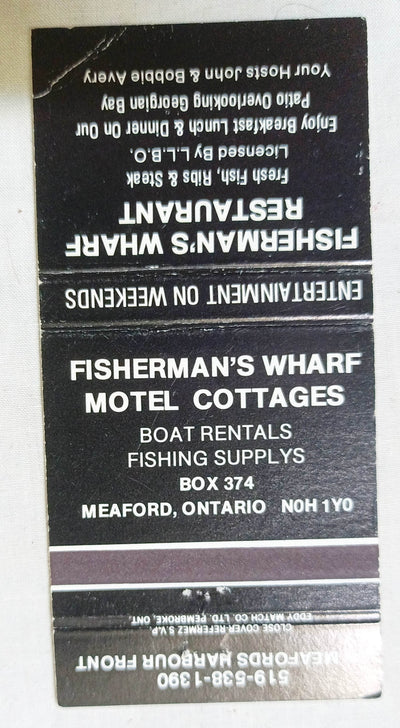 Fisherman's Wharf Motel Cottages Restaurant Meaford ON Matchbook 1970's - TulipStuff