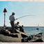 Fishing Off The Rocks Breakwater Galilee Rhode Island 1950's - TulipStuff