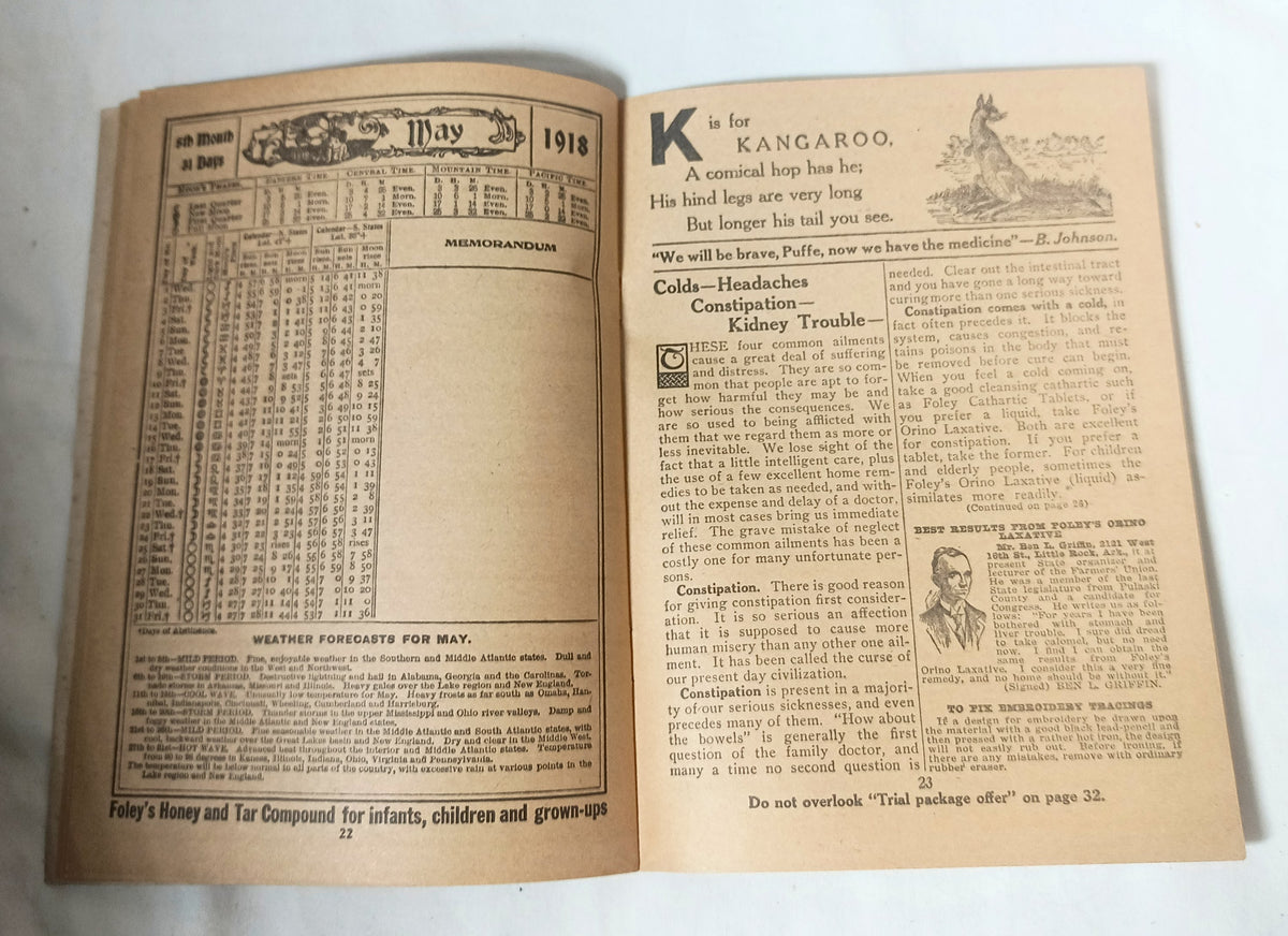 Foley's Family Almanac And Health Book Patent Medicine 1917 - TulipStuff