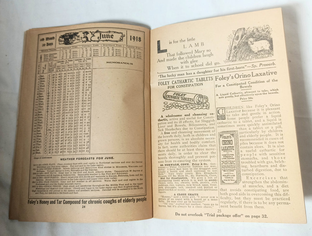 Foley's Family Almanac And Health Book Patent Medicine 1917 - TulipStuff