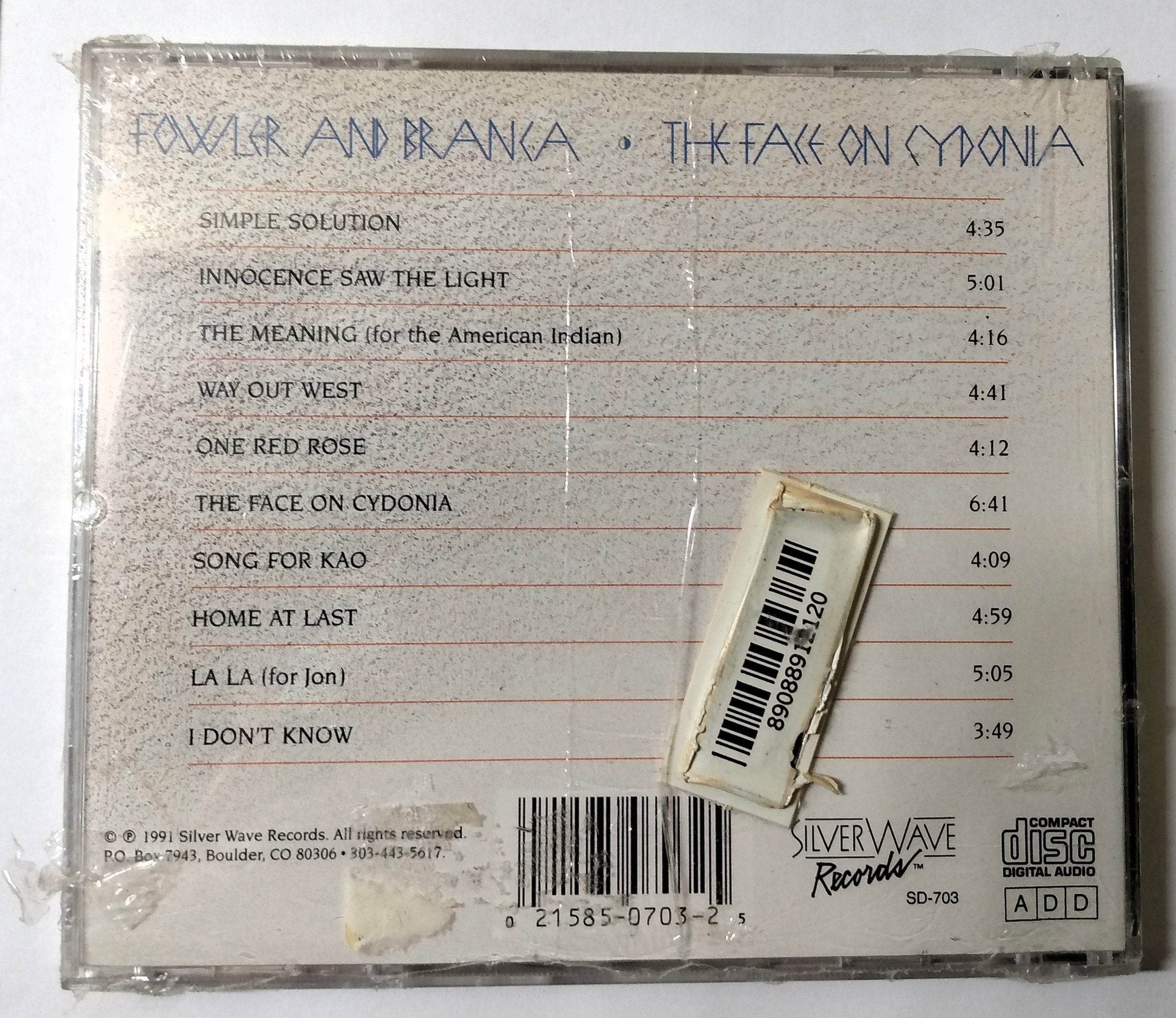 Fowler & Branca The Face On Cydonia New Age Album CD Silver Wave 1991 - TulipStuff