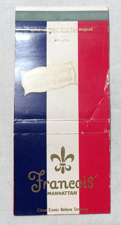 Francois Manhattan Restaurant Long Beach Matchbook Cover Late 1950's - TulipStuff