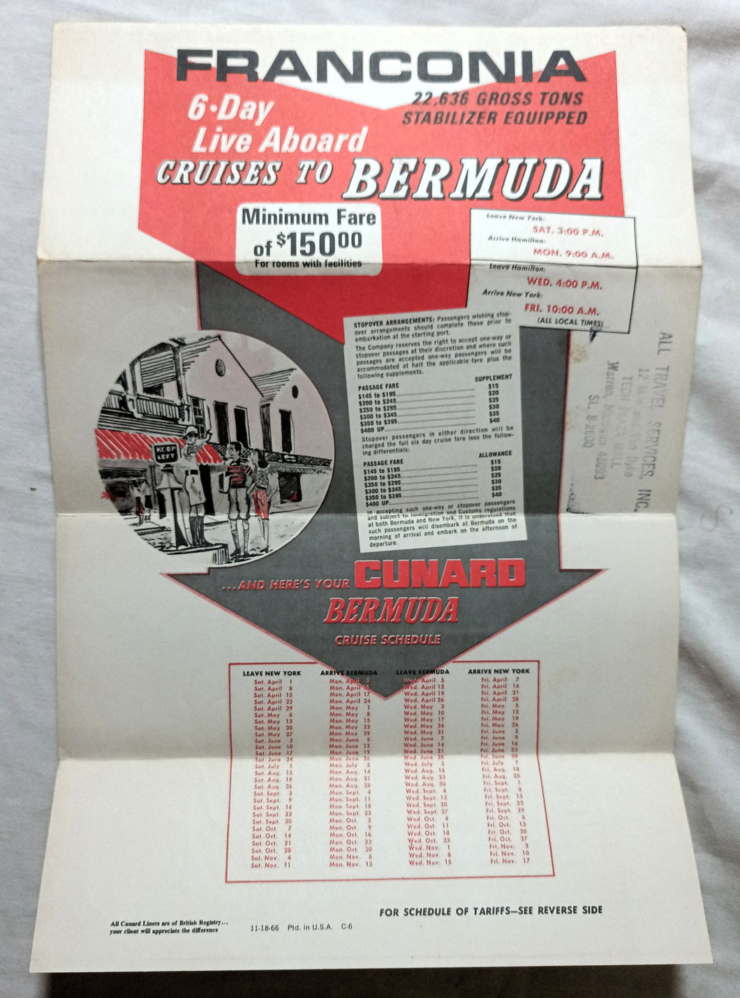 Cunard Line RMS Franconia 1967 6-Day Cruises To Bermuda Brochure - TulipStuff