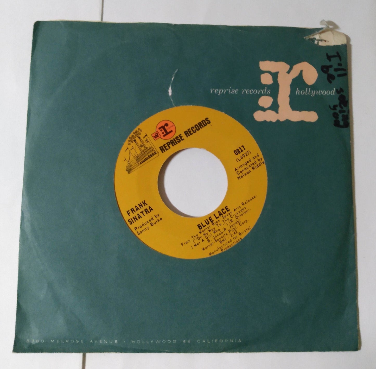 Frank Sinatra My Way b/w Blue Lace 7" 45 RPM Vinyl Reprise 1969 - TulipStuff
