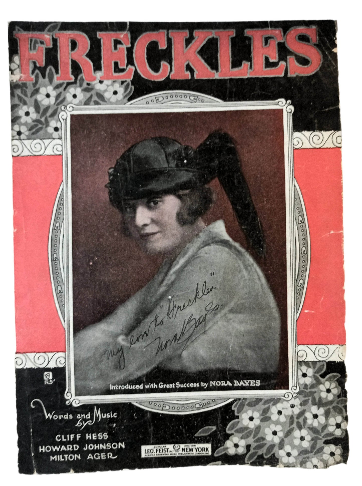 Freckles Nora Bayes Sheet Music 1919 Cliff Hess Milton Ager Howard Johnson - TulipStuff
