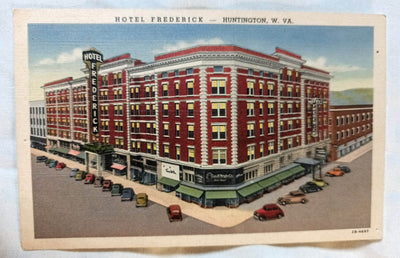 Hotel Frederick Huntington West Virginia Linen Postcard Early 1940's - TulipStuff