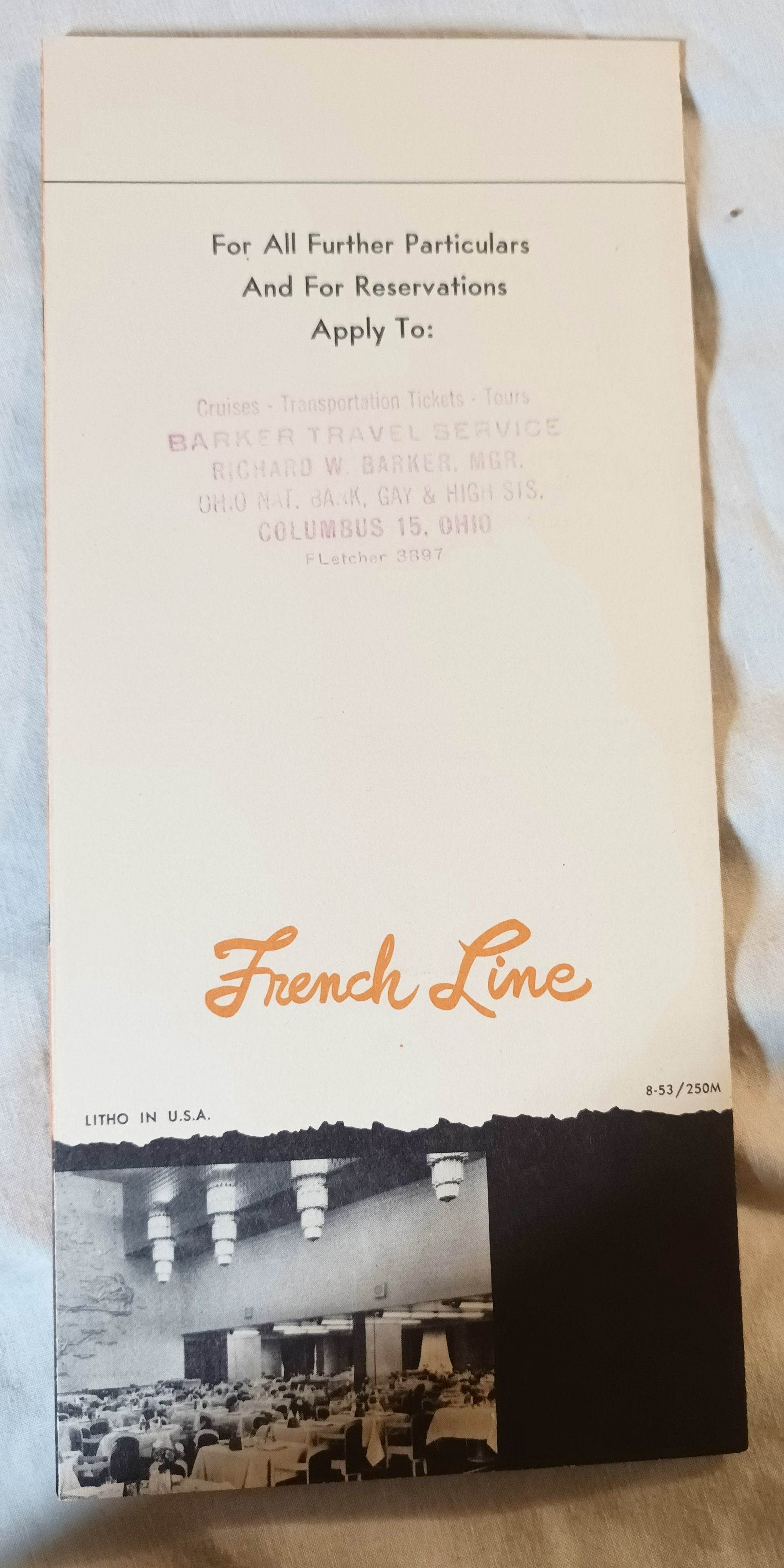 French Line Winter 1953-1954 Cruises Ile De France Flandres Antilles - TulipStuff