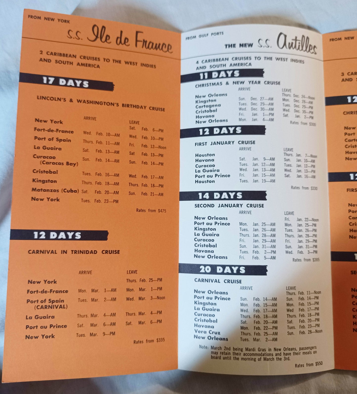 French Line Winter 1953-1954 Cruises Ile De France Flandres Antilles - TulipStuff