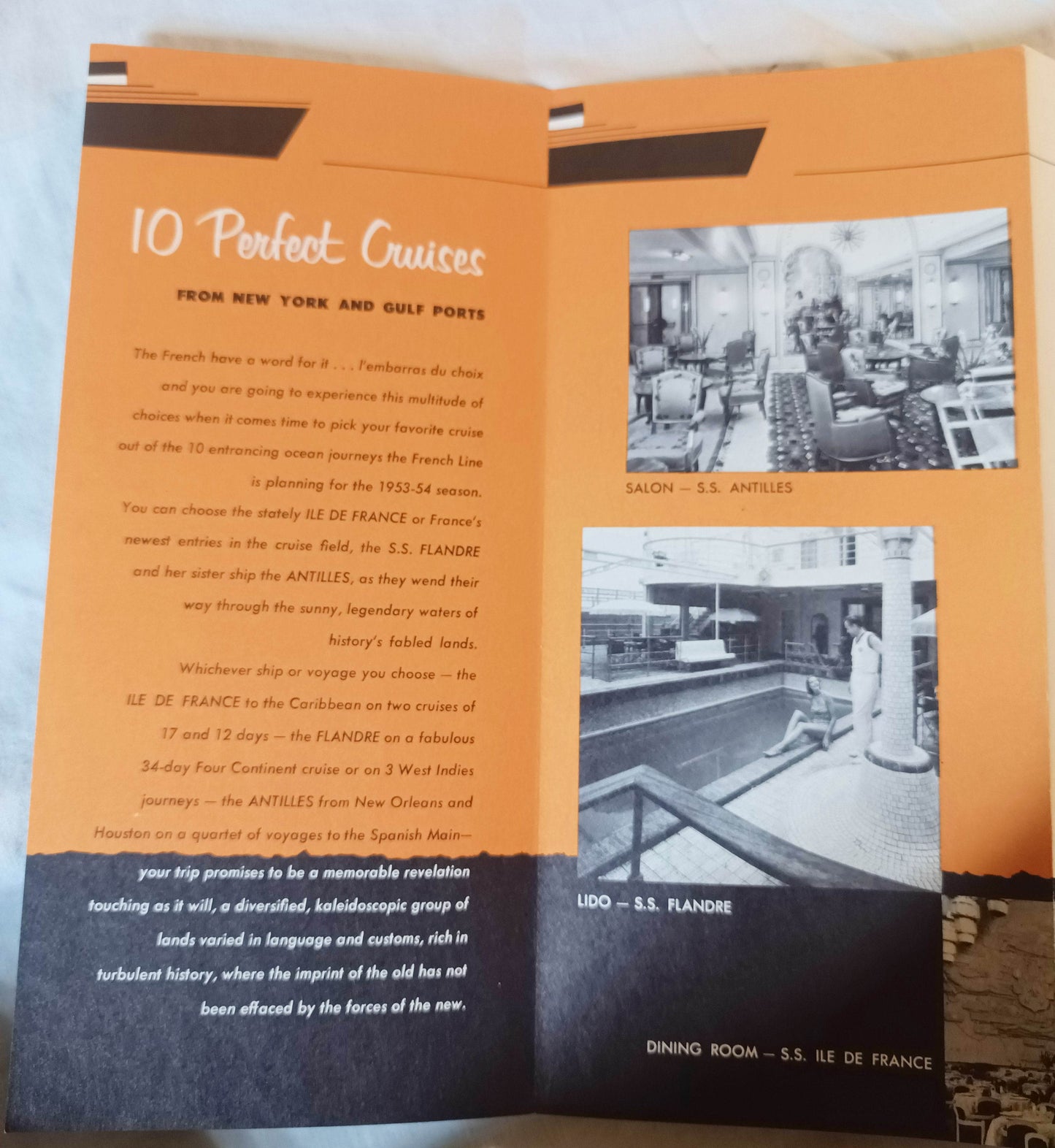 French Line Winter 1953-1954 Cruises Ile De France Flandres Antilles - TulipStuff
