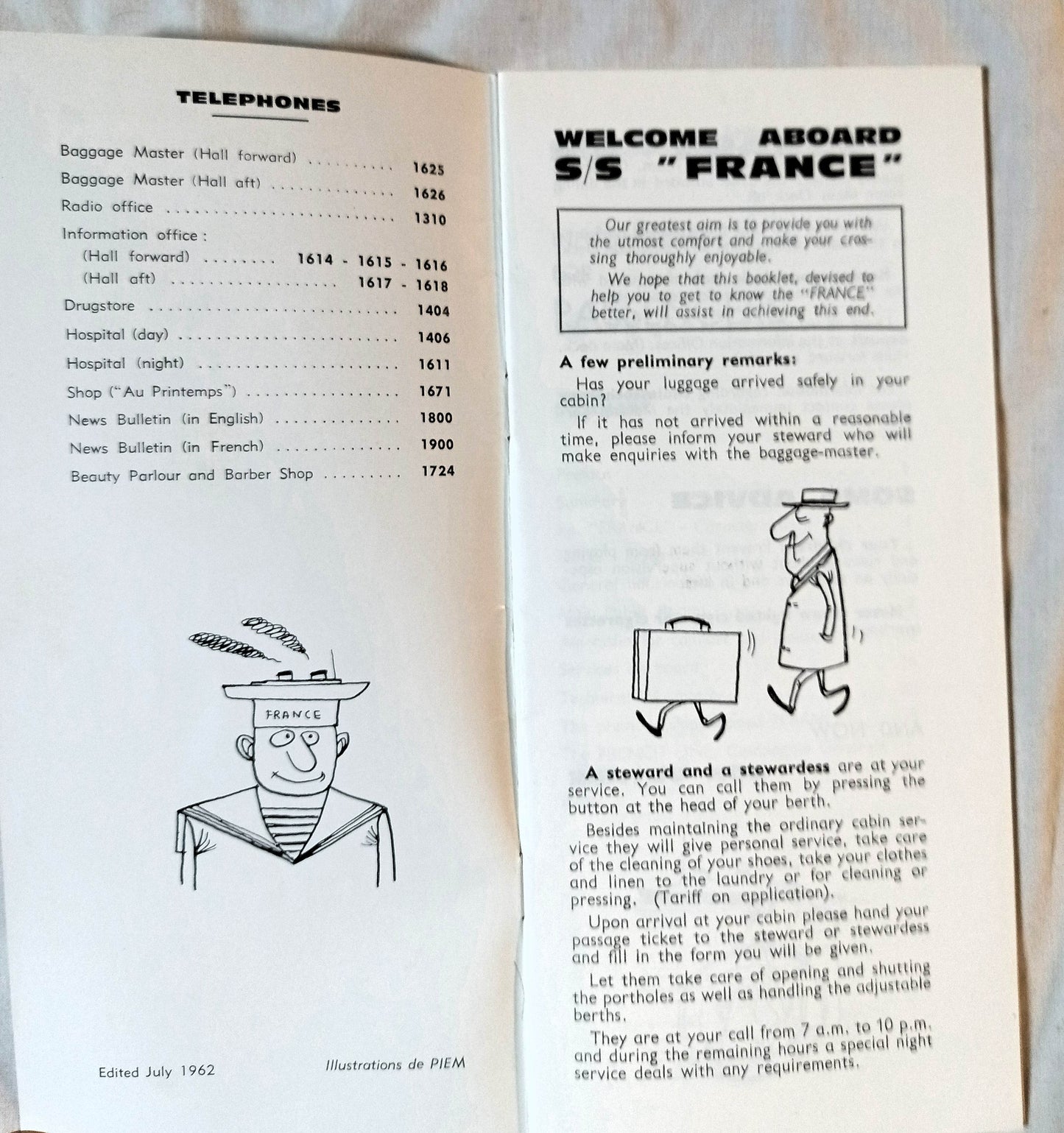 French Line ss France Bon Voyage Welcome Aboard Booklet 1962 - TulipStuff