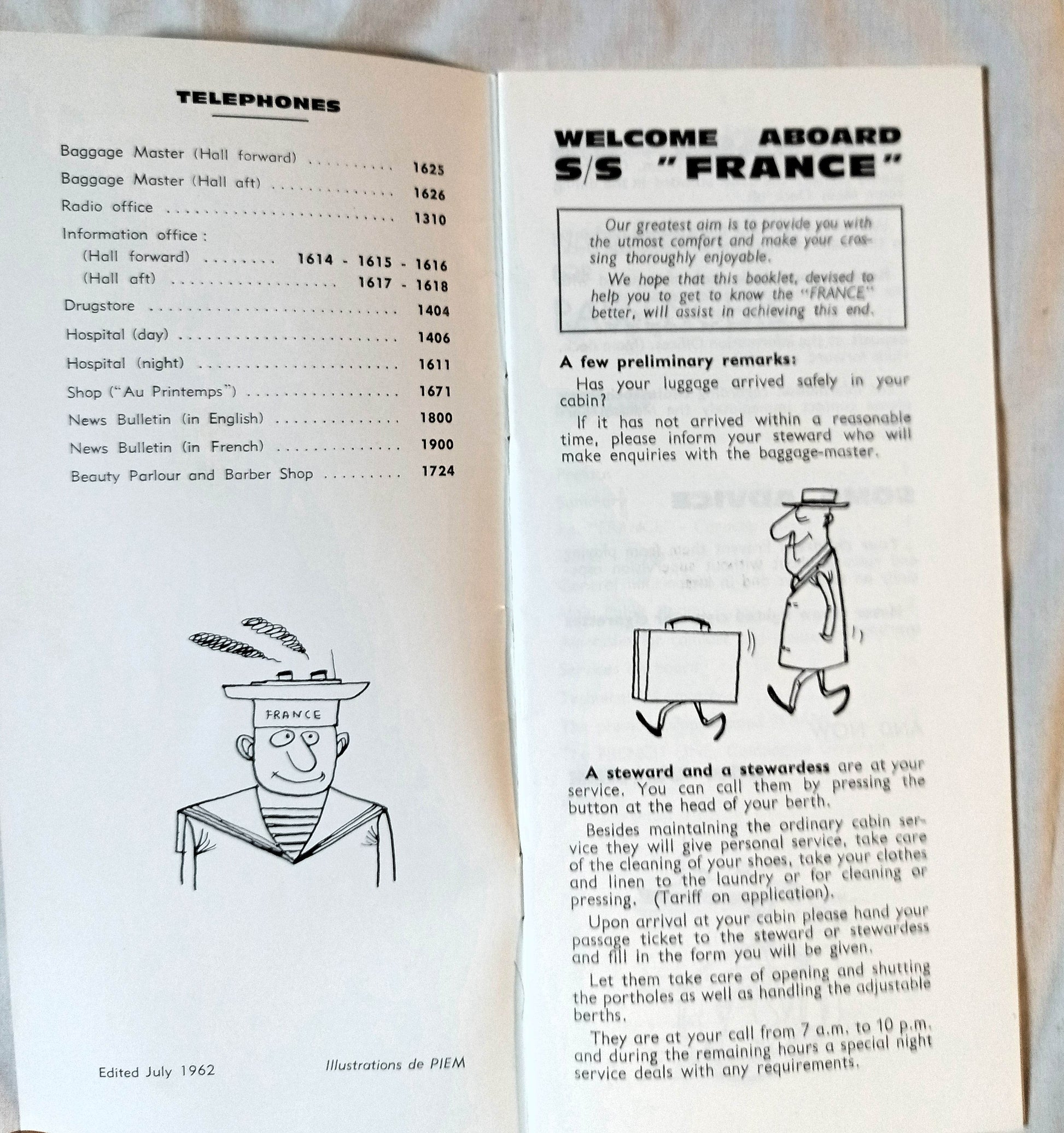 French Line ss France Bon Voyage Welcome Aboard Booklet 1962 - TulipStuff