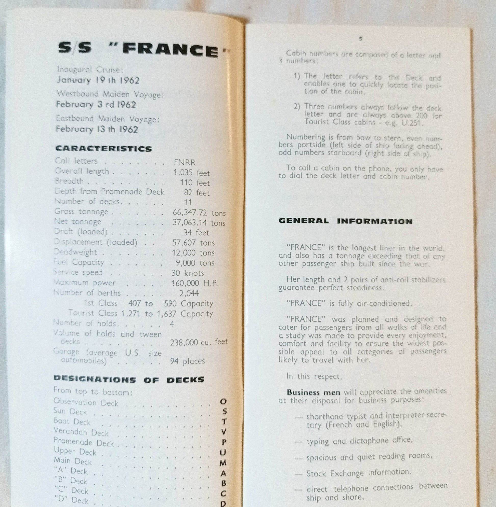 French Line ss France Bon Voyage Welcome Aboard Booklet 1962 - TulipStuff
