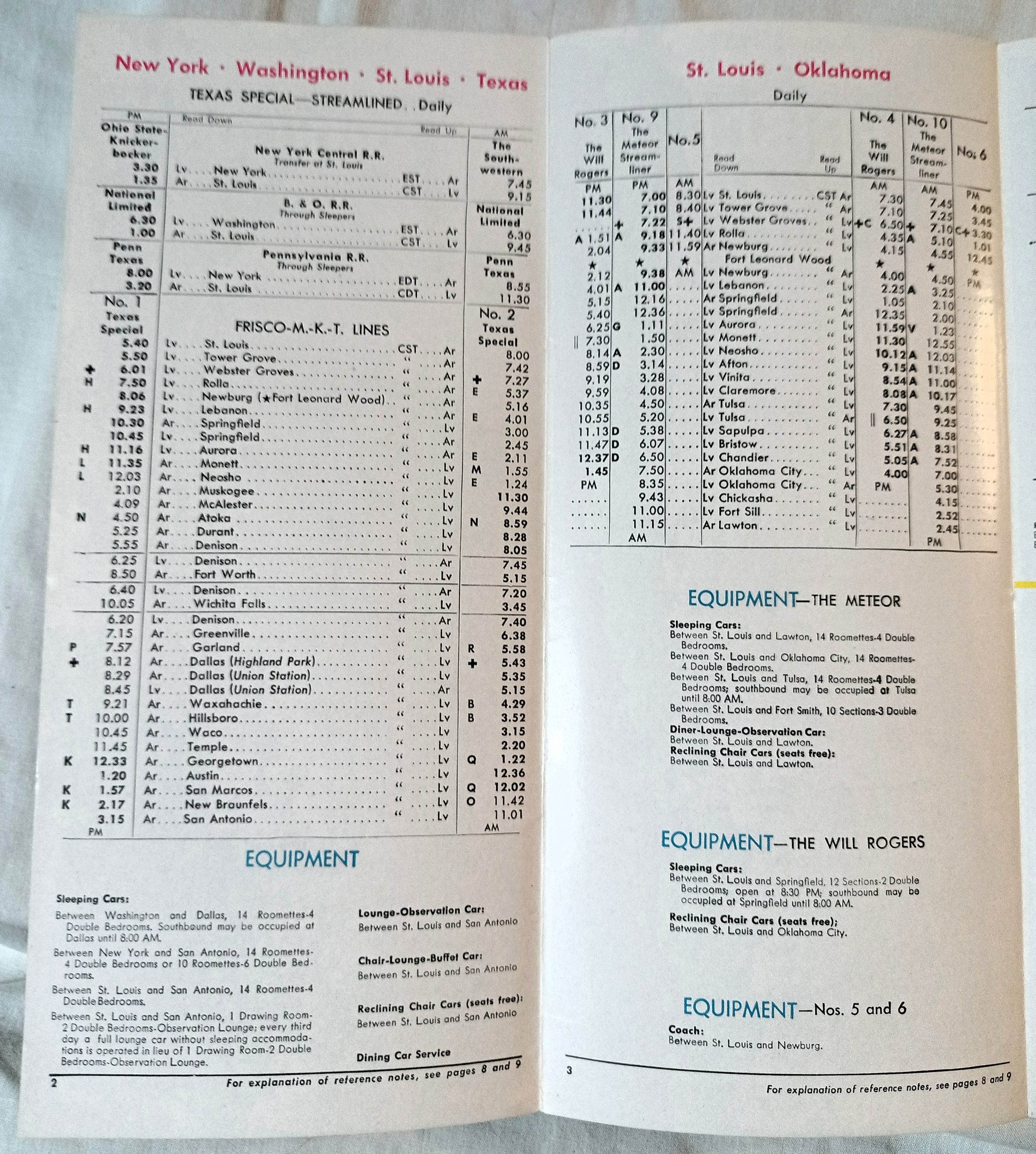 Frisco Lines St Louis San Francisco Railway Condensed Schedules 1957 - TulipStuff