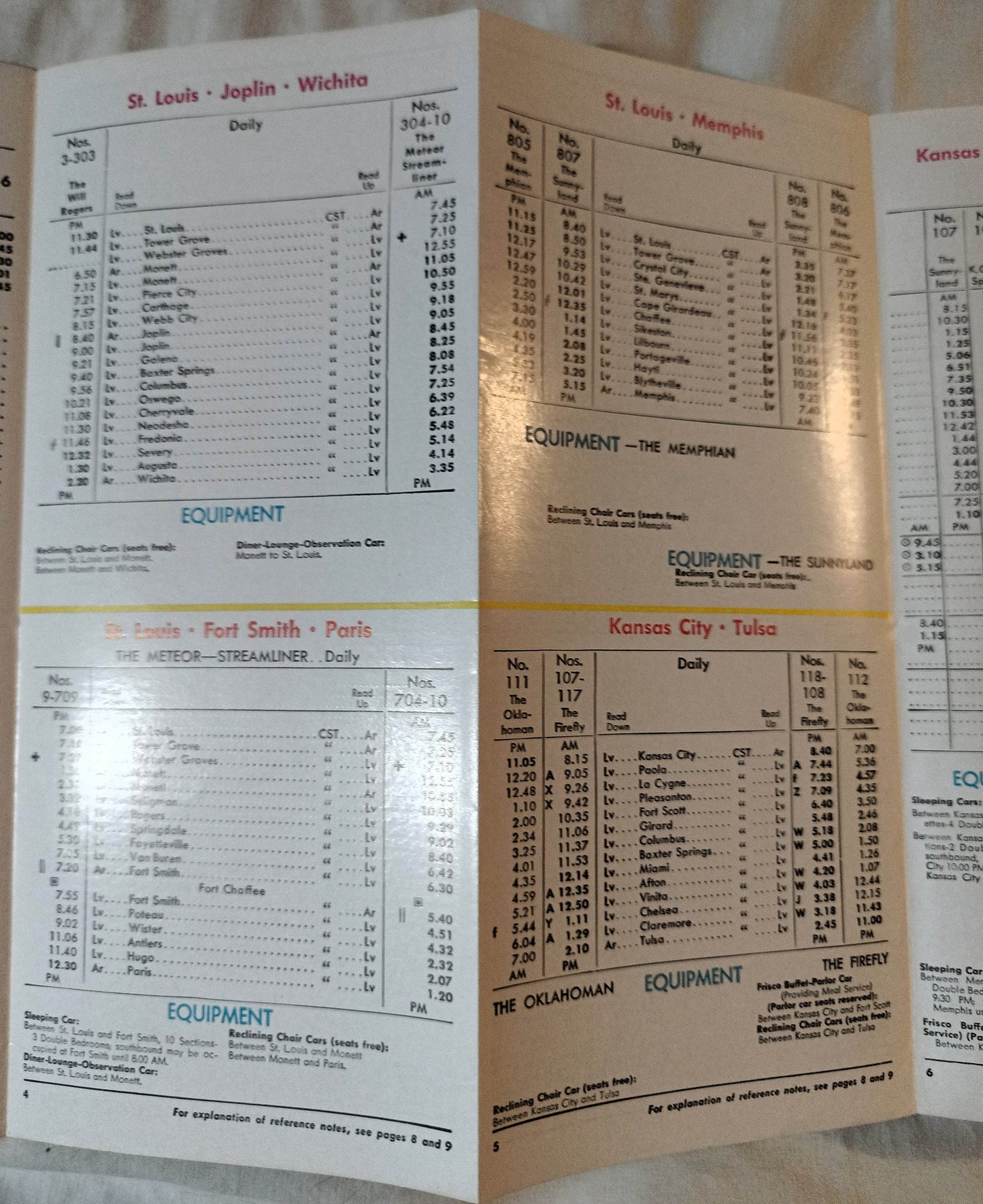 Frisco Lines St Louis San Francisco Railway Condensed Schedules 1957 - TulipStuff