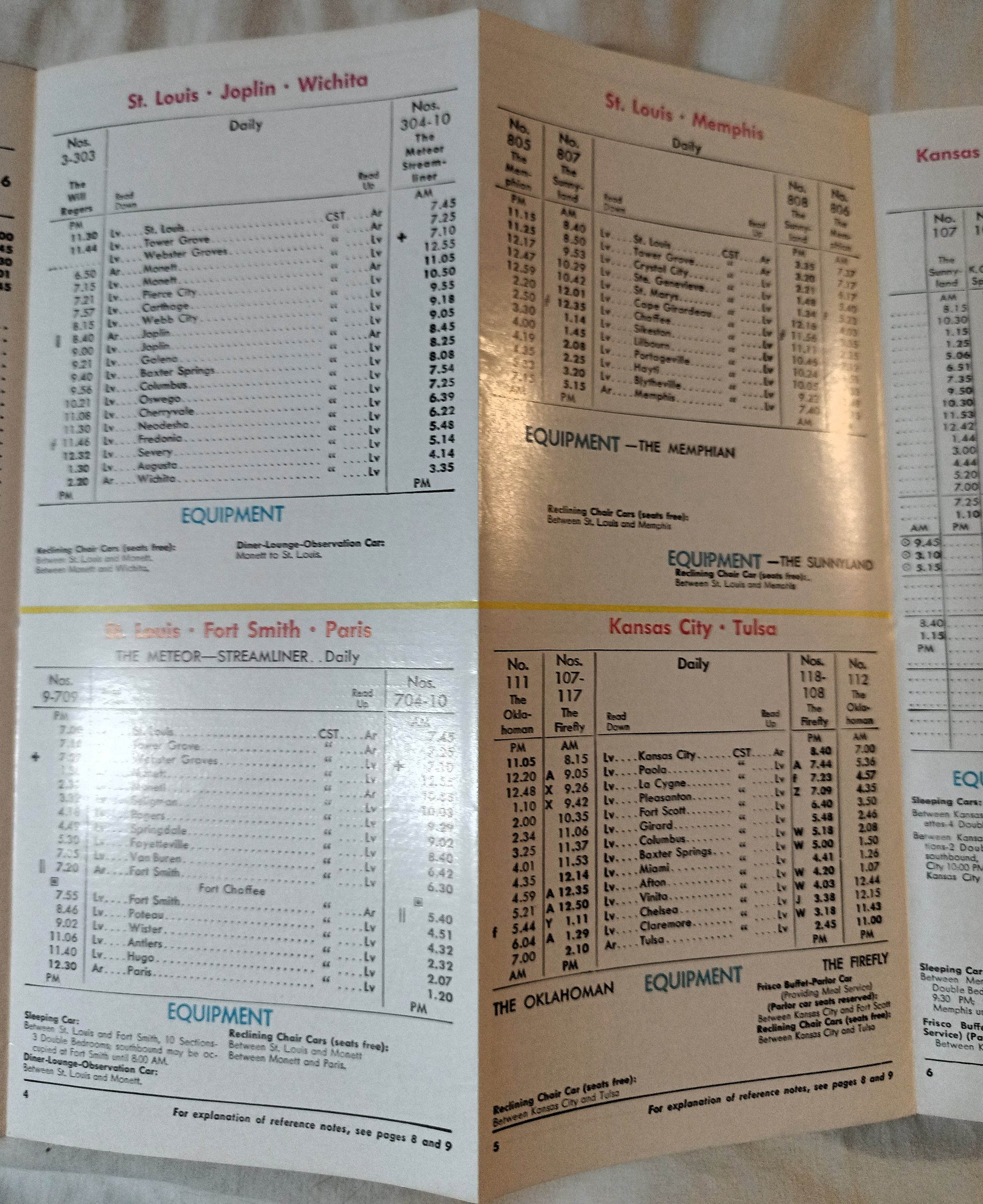 Frisco Lines St Louis San Francisco Railway Condensed Schedules 1957 - TulipStuff