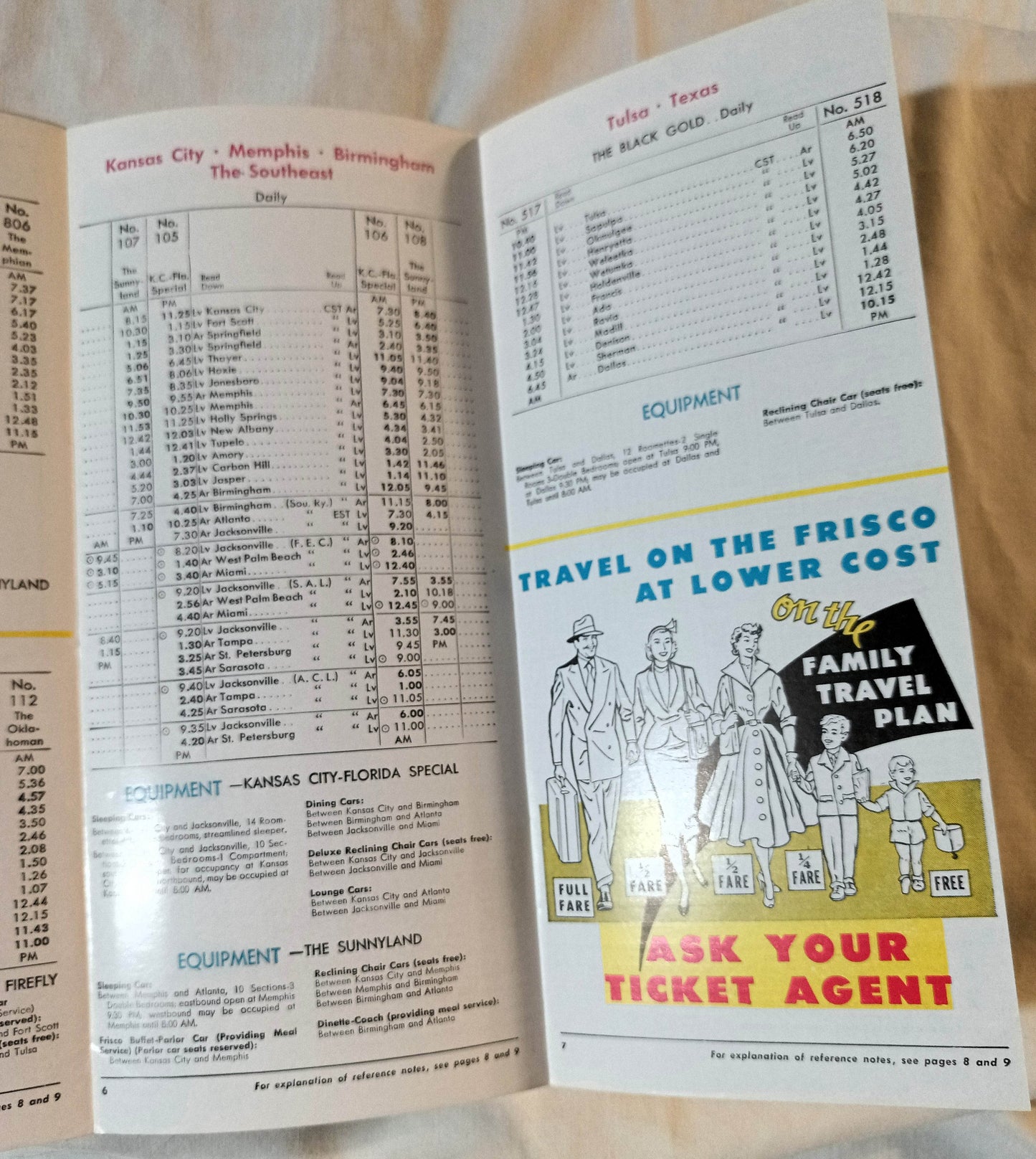 Frisco Lines St Louis San Francisco Railway Condensed Schedules 1957 - TulipStuff