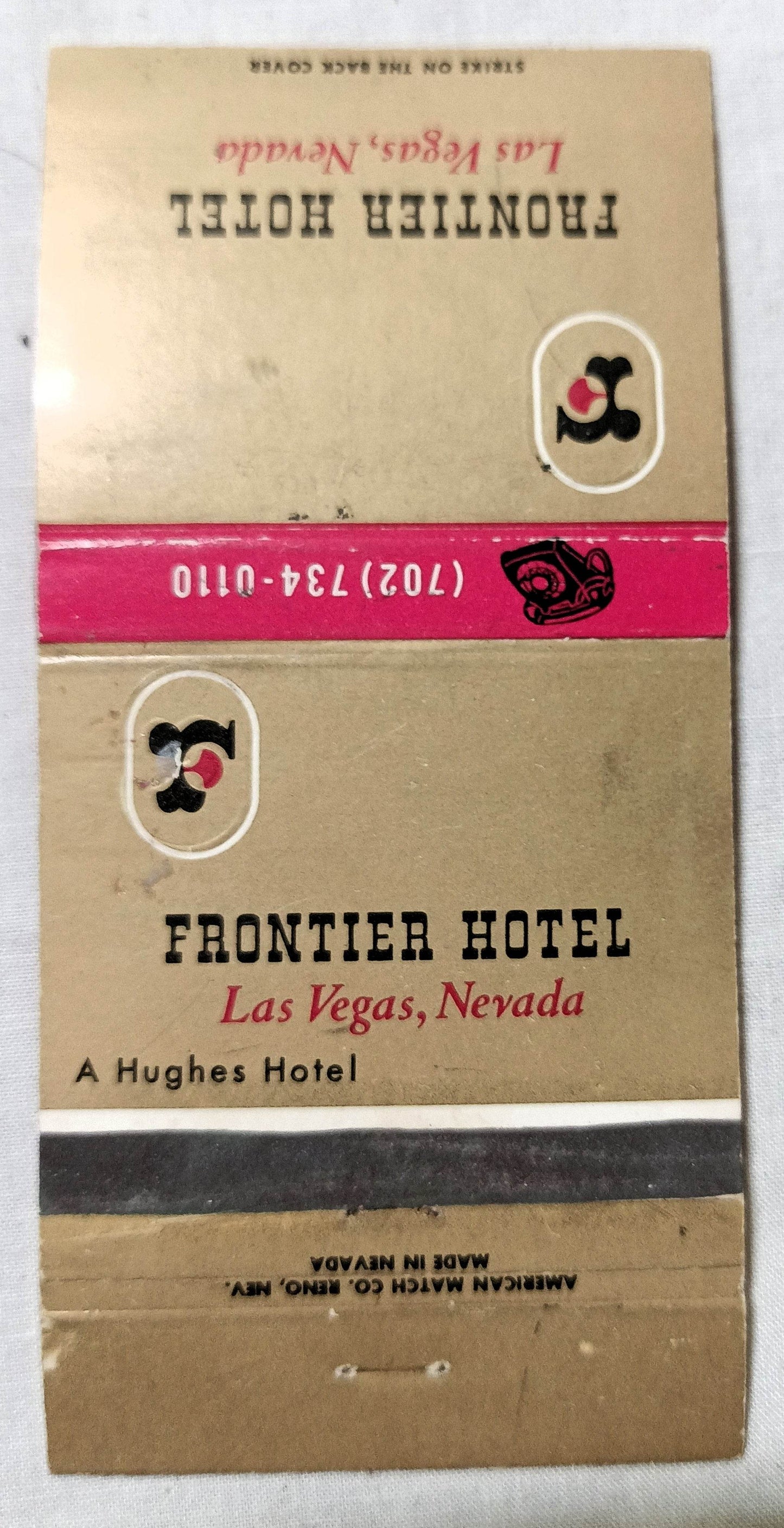 Frontier Hotel Hughes Hotels Las Vegas Nevada Matchbook Cover 1970 - TulipStuff