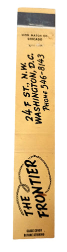 The Frontier Restaurant Washington DC Matchbook Cover 1960's - TulipStuff