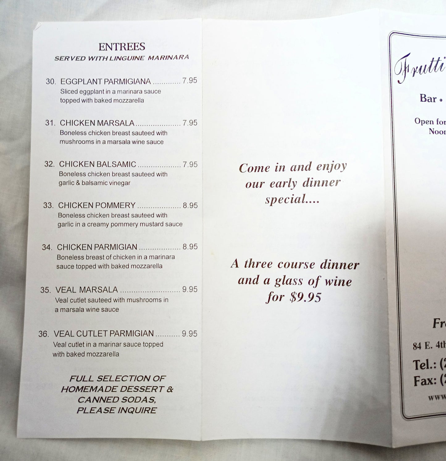 Frutti Di Mare Restaurant E 4th St East Village NYC Takeout Menu 2001 - TulipStuff