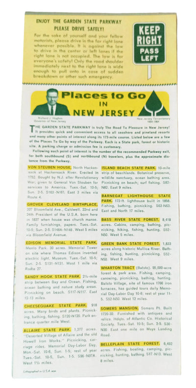 Garden State Parkway New Jersey Highway Map Directory Of Exits 1964 - TulipStuff