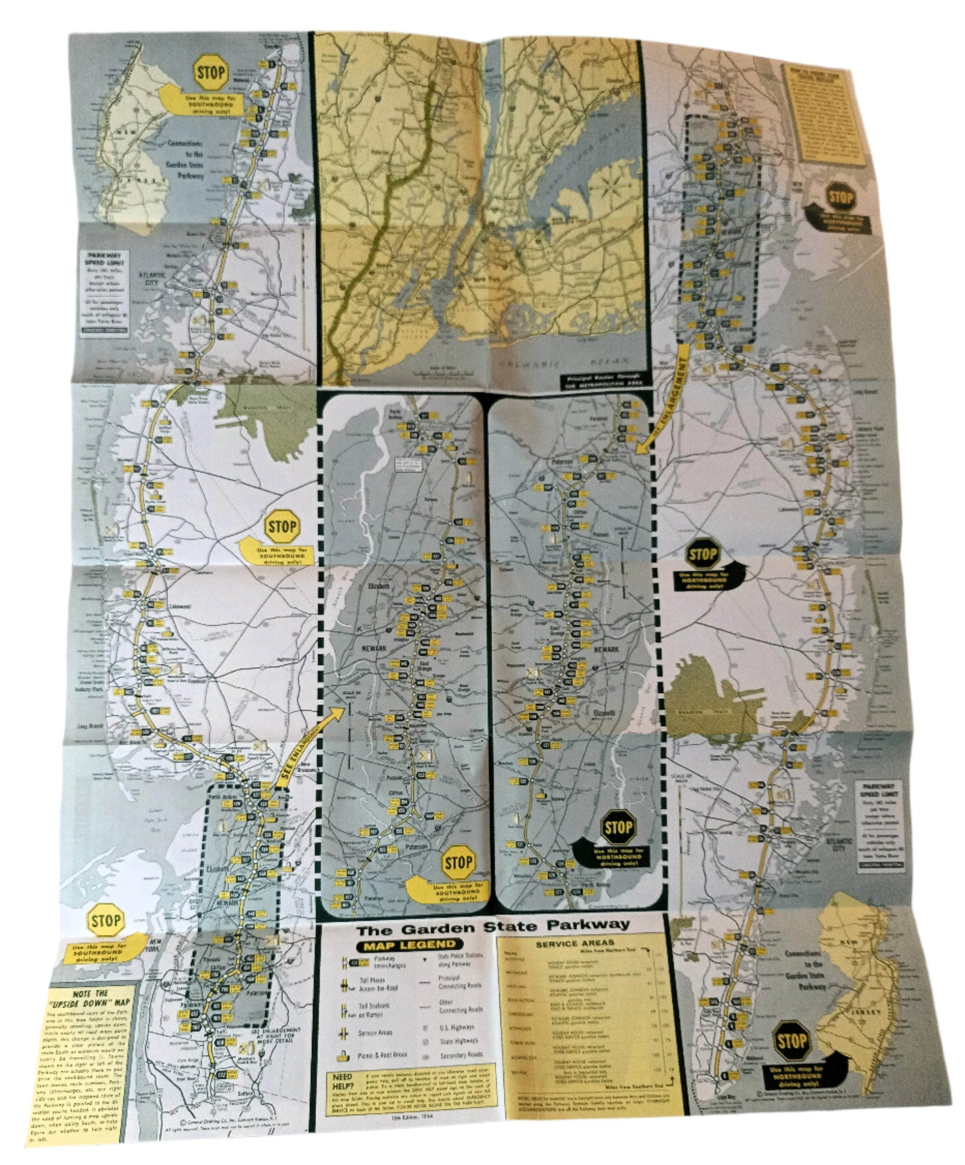 Garden State Parkway New Jersey Highway Map Directory Of Exits 1964 - TulipStuff