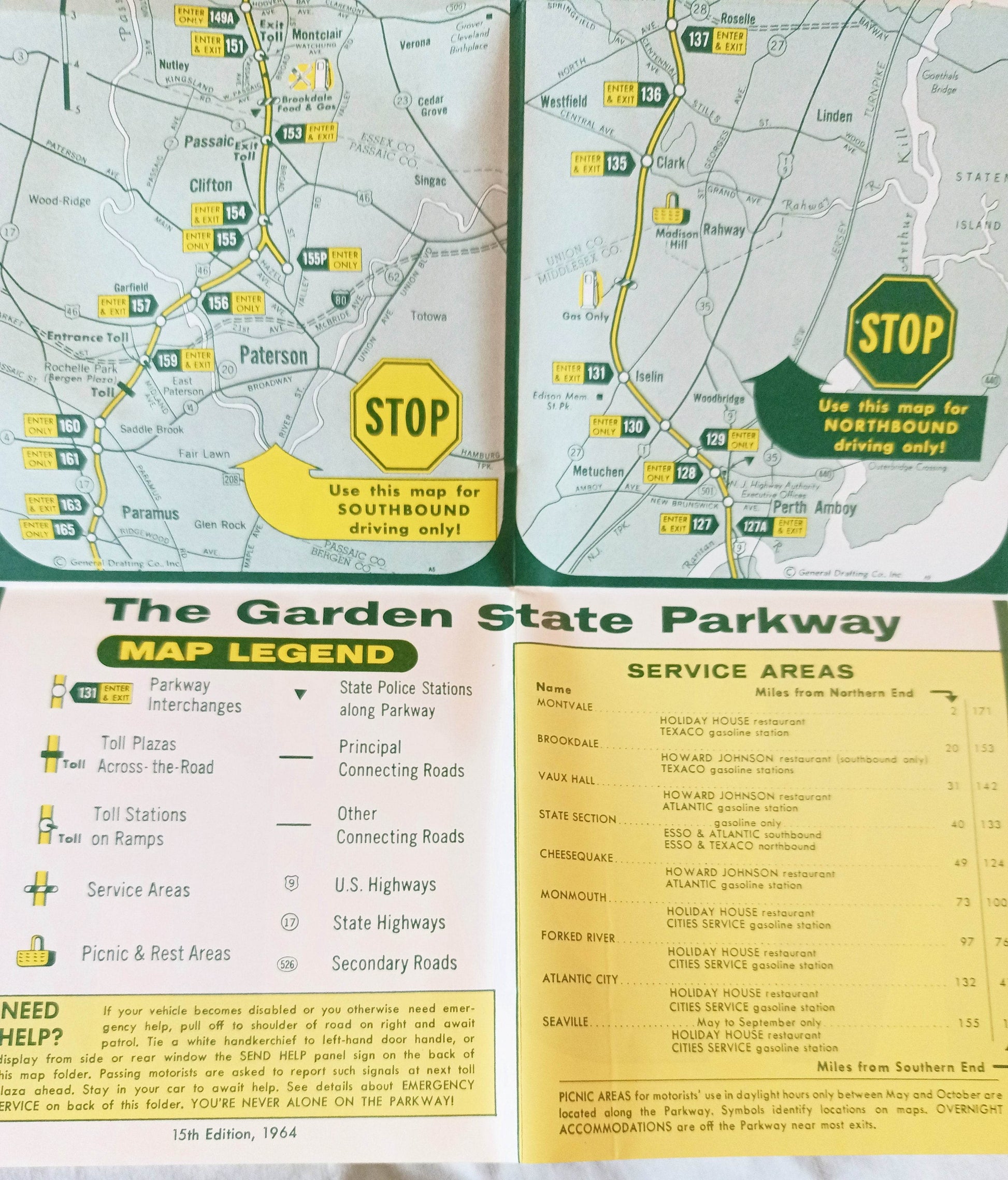 Garden State Parkway New Jersey Highway Map Directory Of Exits 1964 - TulipStuff