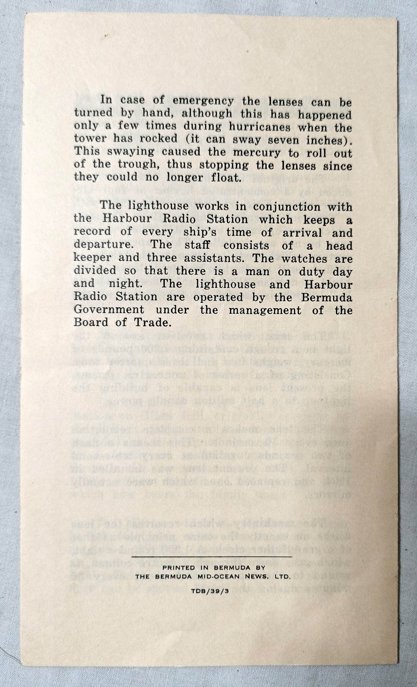 Gibb's Hill Lighthouse Southampton Bermuda Brochure 1960's - TulipStuff