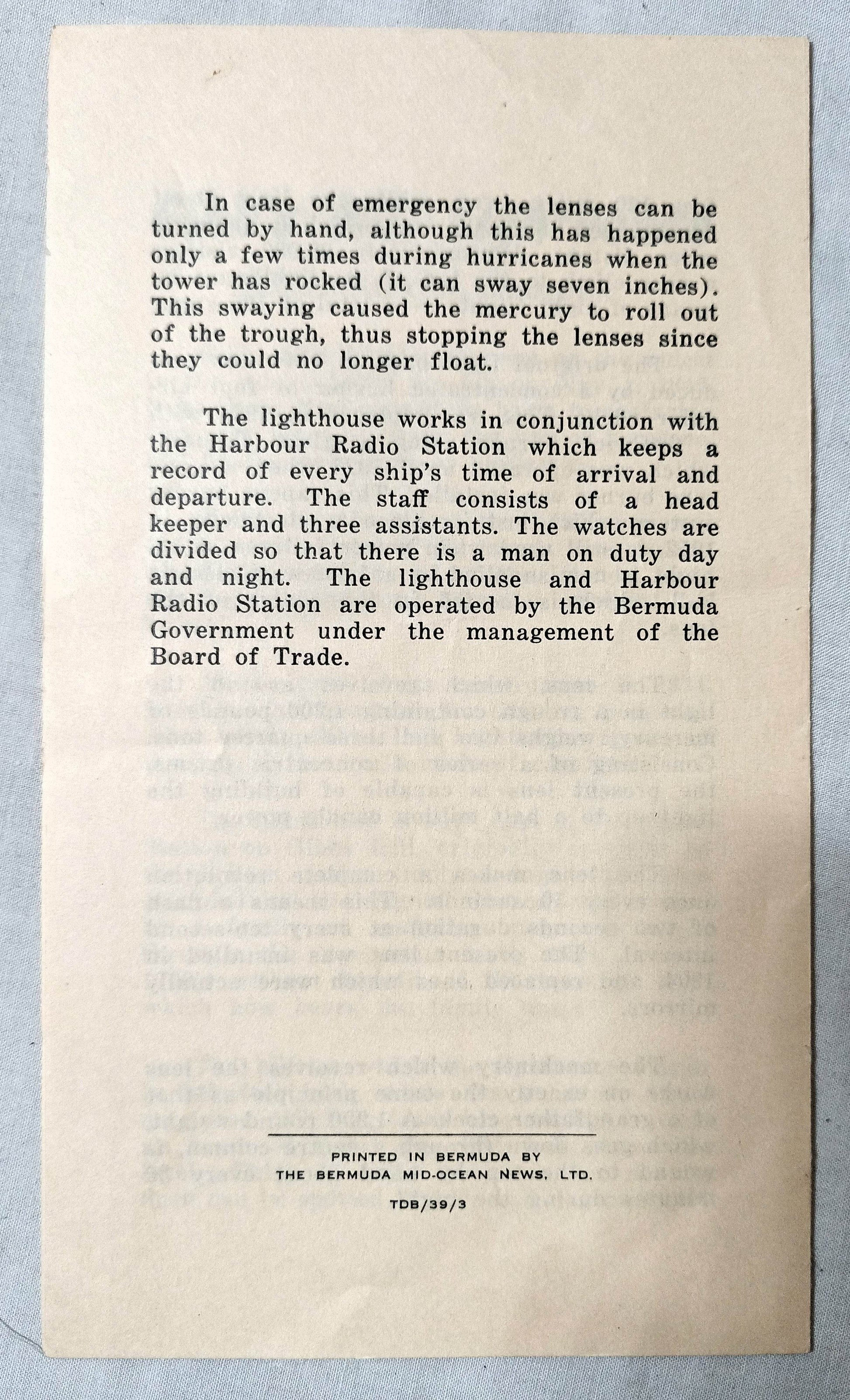 Gibb's Hill Lighthouse Southampton Bermuda Brochure 1960's - TulipStuff