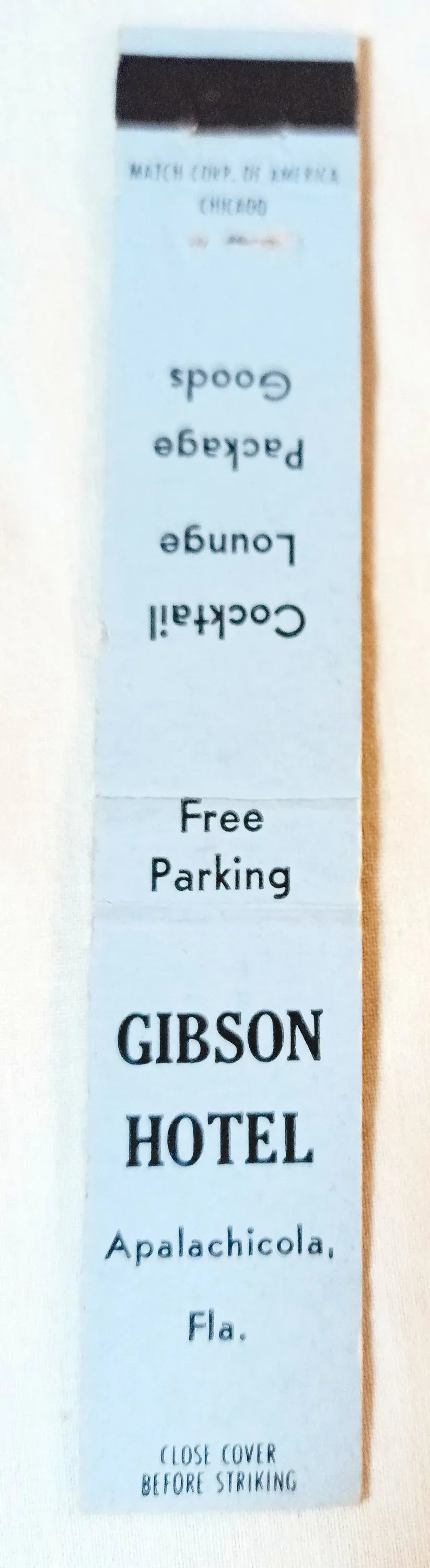 Gibson Hotel Apalachicola Florida Cocktail Lounge Matchbook Cover 1950's - TulipStuff