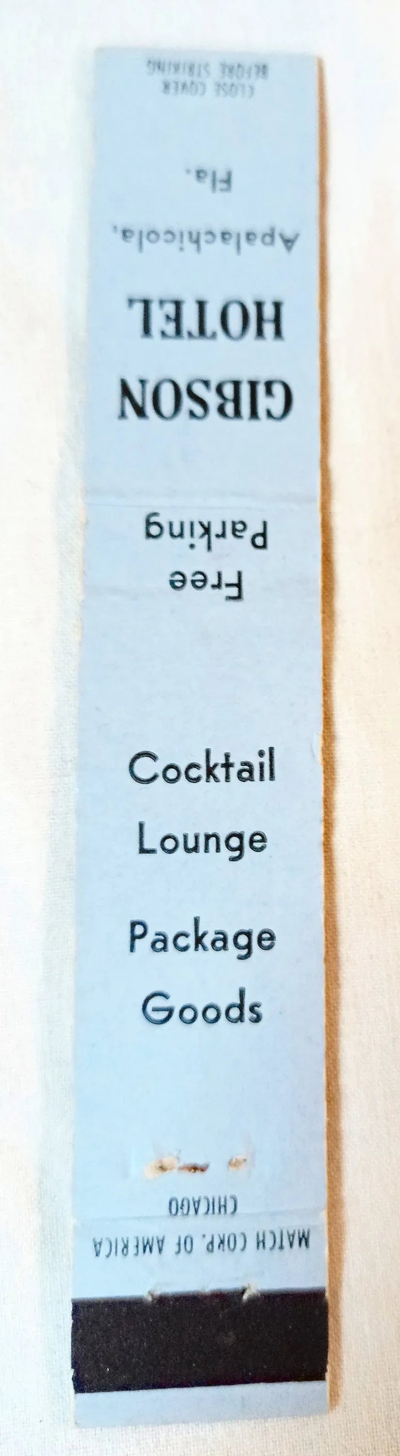 Gibson Hotel Apalachicola Florida Cocktail Lounge Matchbook Cover 1950's - TulipStuff