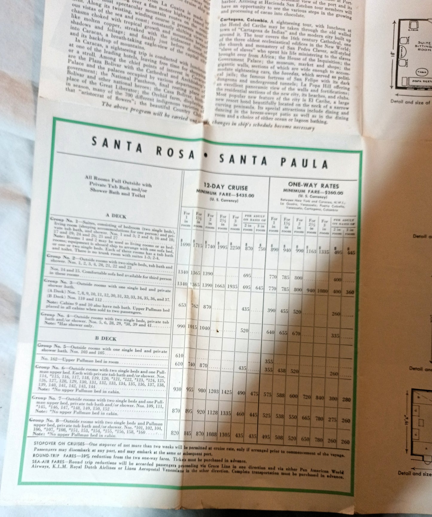 Grace Line Santa Rosa Santa Paula Caribbean Cruises Deck Plans 1952 - TulipStuff