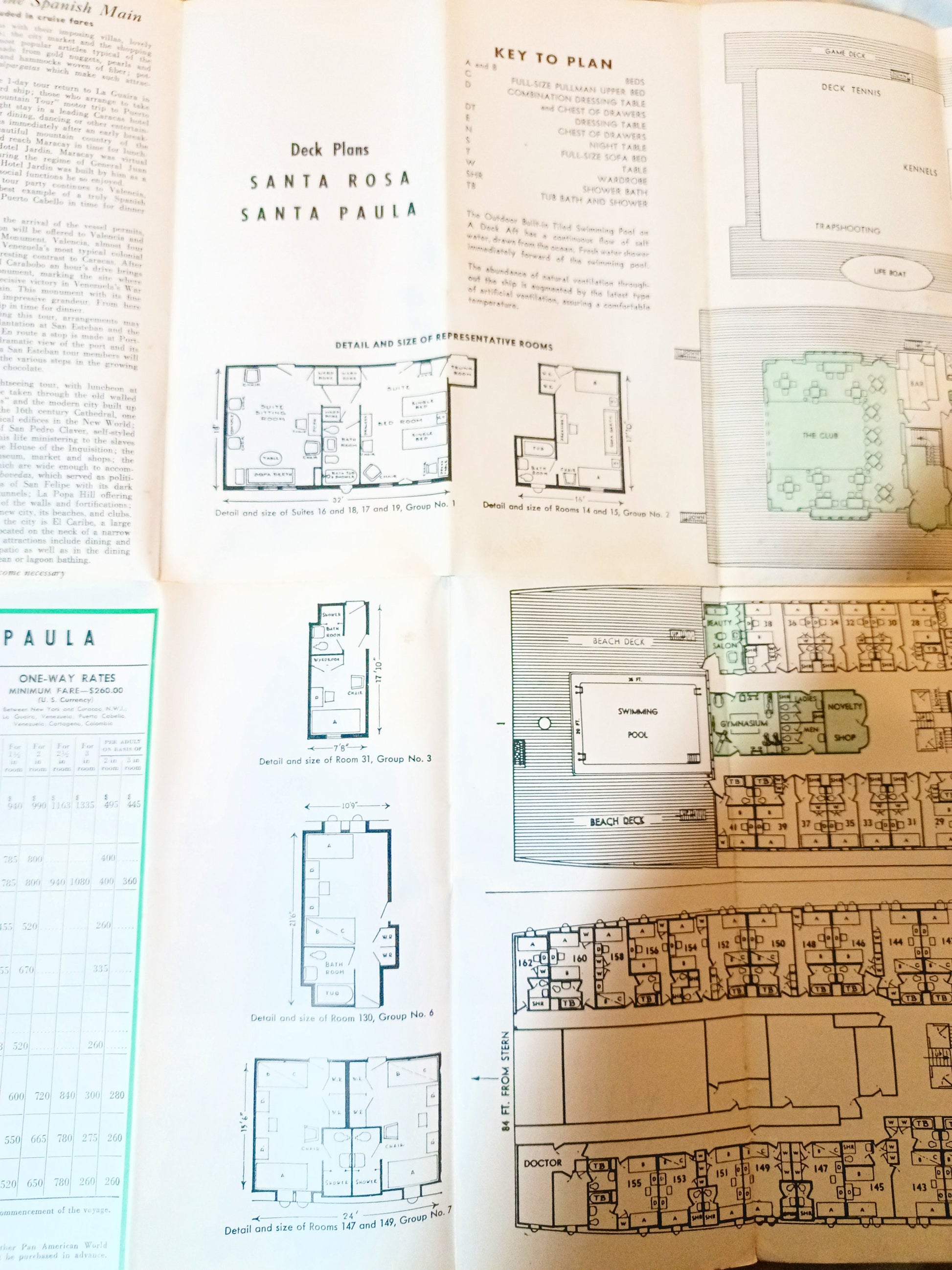 Grace Line Santa Rosa Santa Paula Caribbean Cruises Deck Plans 1952 - TulipStuff