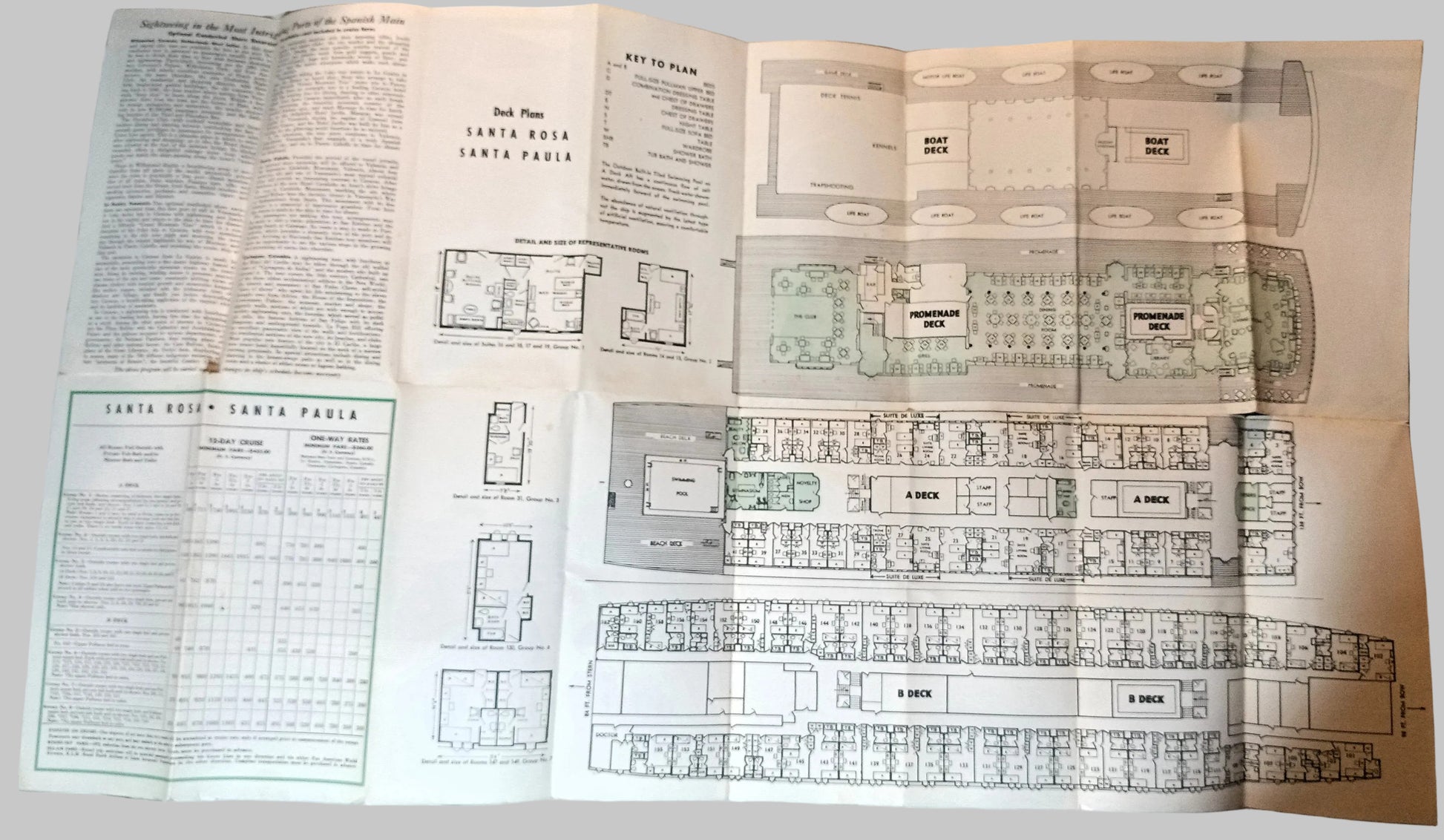 Grace Line Santa Rosa Santa Paula Caribbean Cruises Deck Plans 1952 - TulipStuff