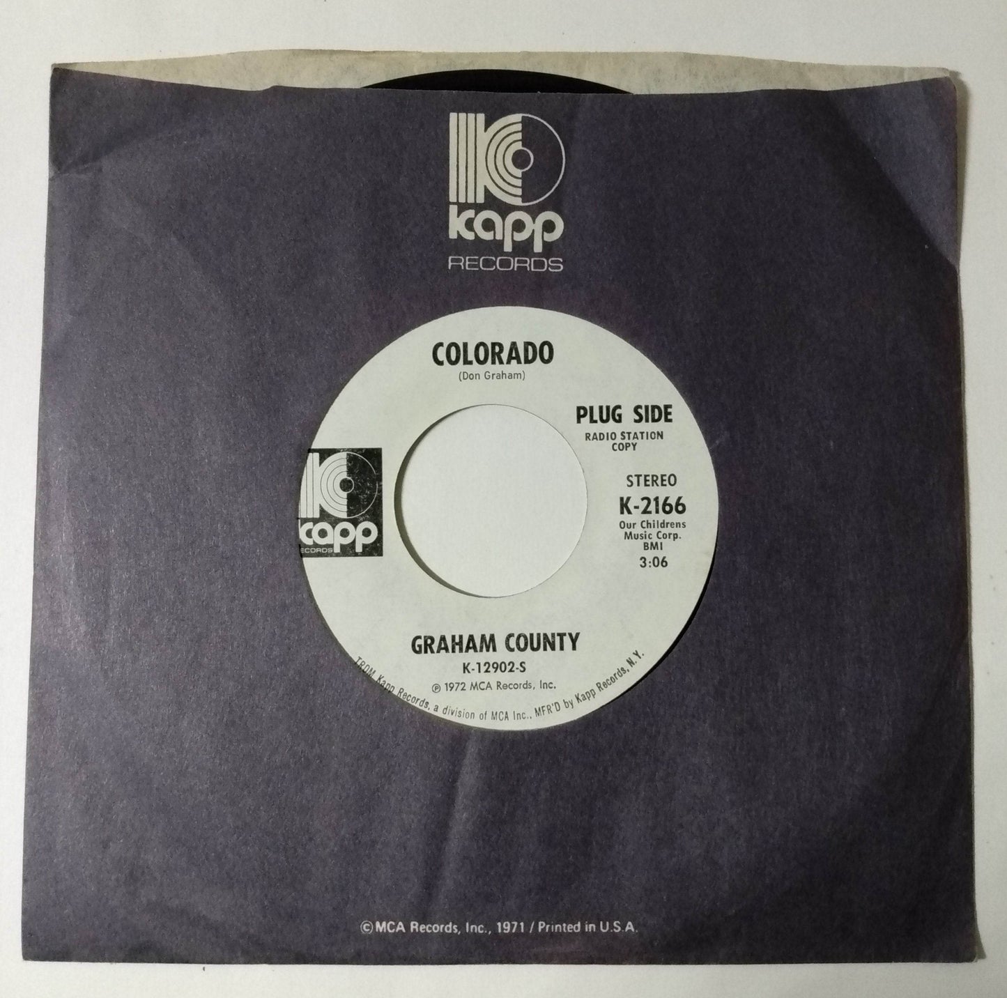 Graham County Colorado / Rocky Road  Country Rock 7" Vinyl Kapp Promo 1972 - TulipStuff
