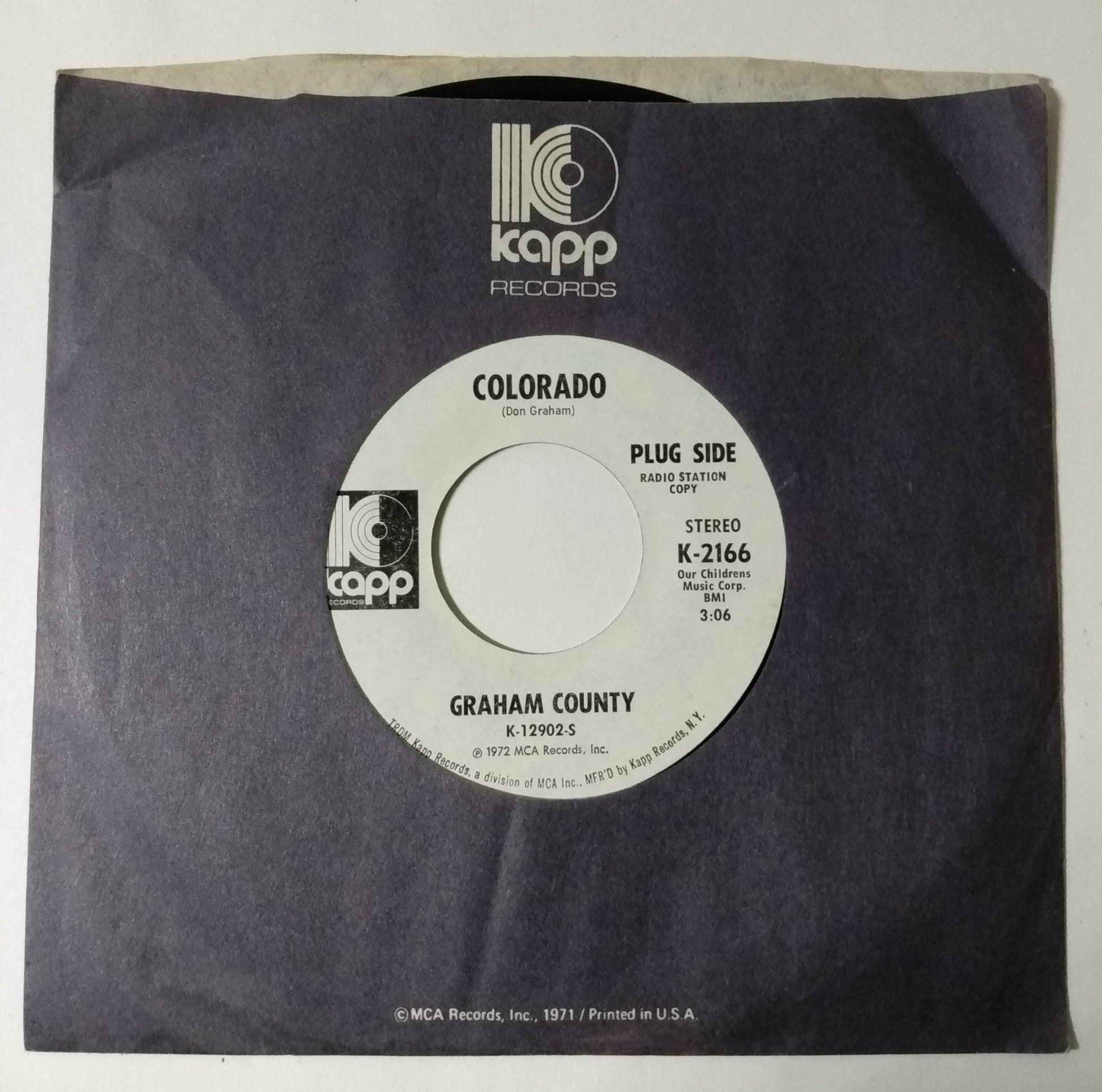 Graham County Colorado / Rocky Road  Country Rock 7" Vinyl Kapp Promo 1972 - TulipStuff