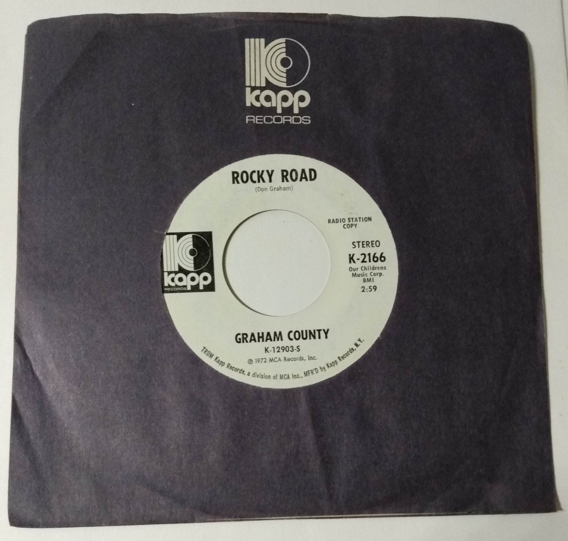 Graham County Colorado / Rocky Road  Country Rock 7" Vinyl Kapp Promo 1972 - TulipStuff