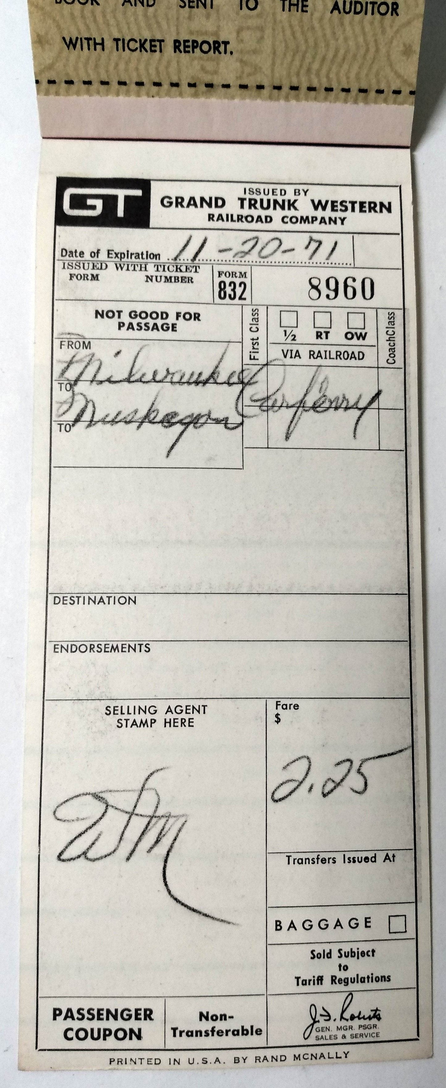 Grand Trunk Railroad Car Ferry Ticket Booklet Muskegon Milwaukee 1971 - TulipStuff