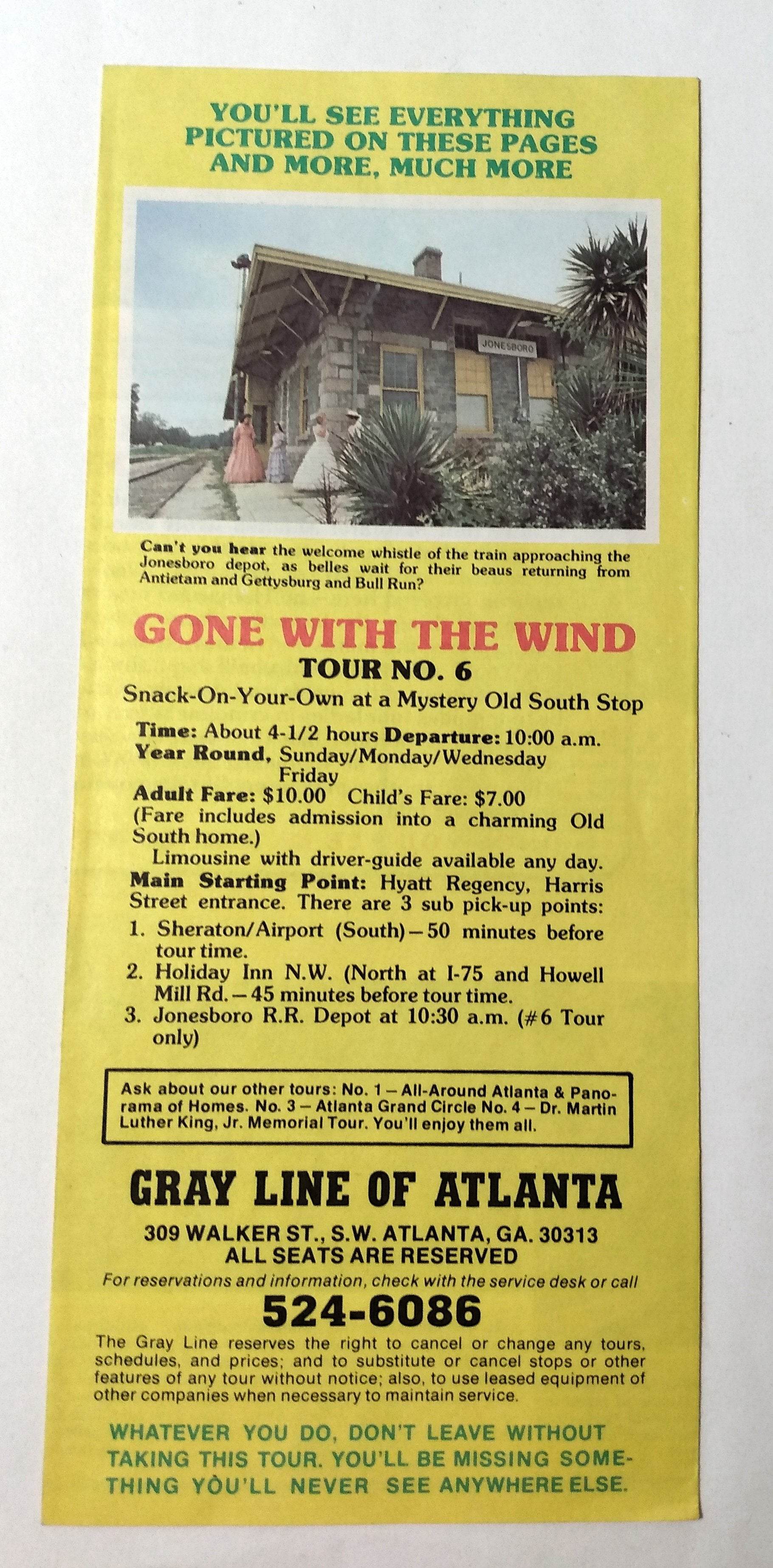 Gray Line Gone With The Wind Bus Tour Atlanta Georgia 1970's Brochure - TulipStuff
