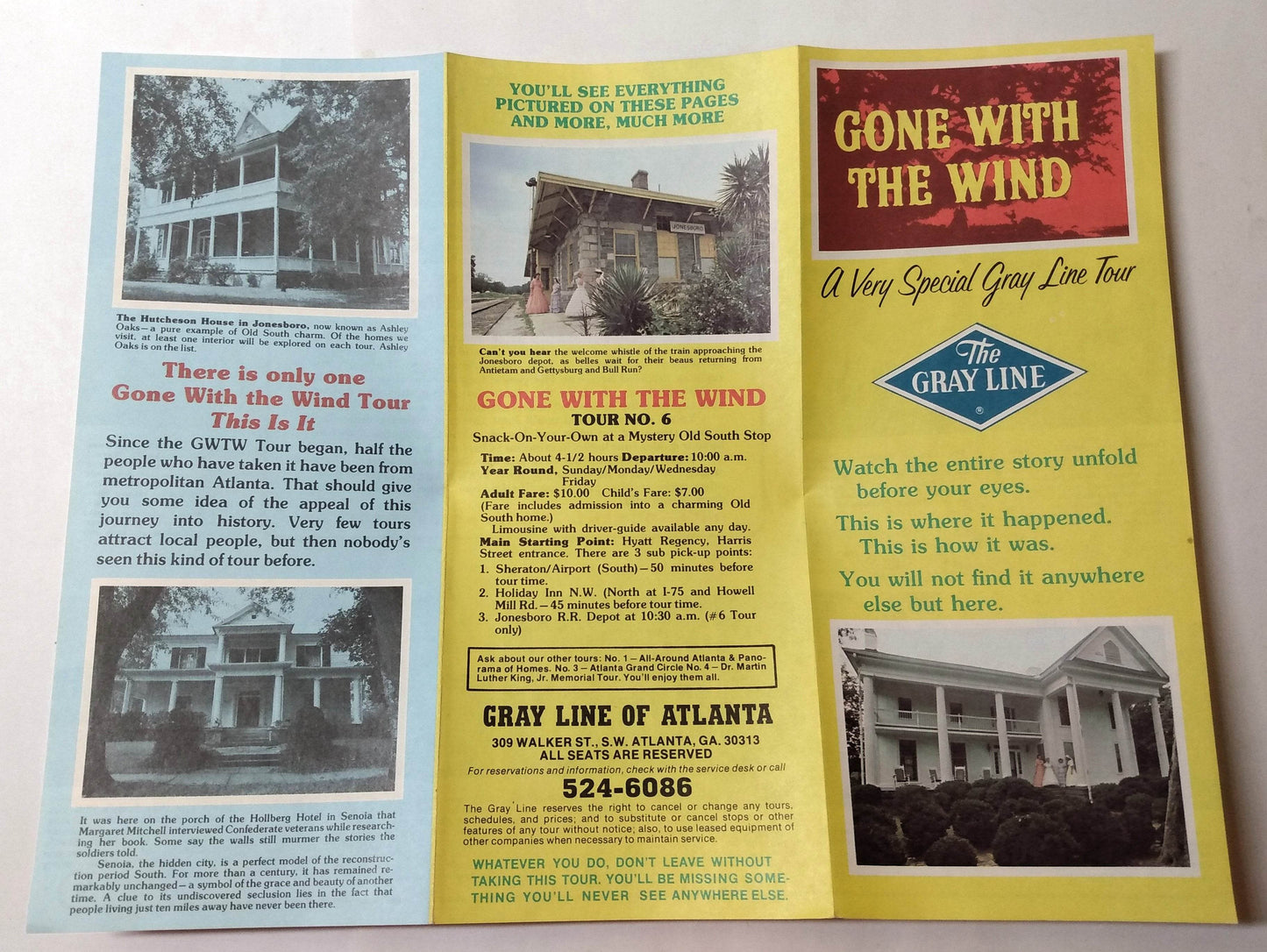Gray Line Gone With The Wind Bus Tour Atlanta Georgia 1970's Brochure - TulipStuff