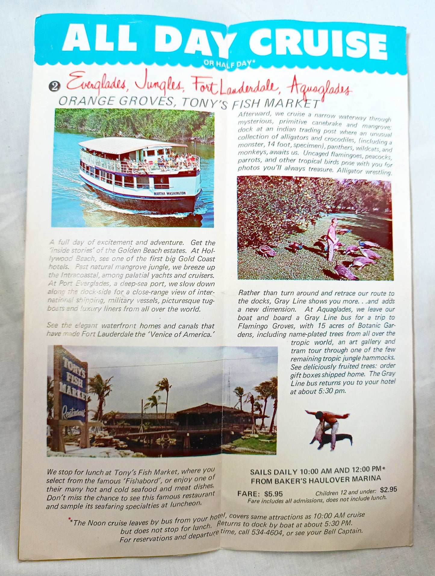 Miami Gray Line Sightseeing Boat Cruises Biscayne Belle Early 1970's - TulipStuff