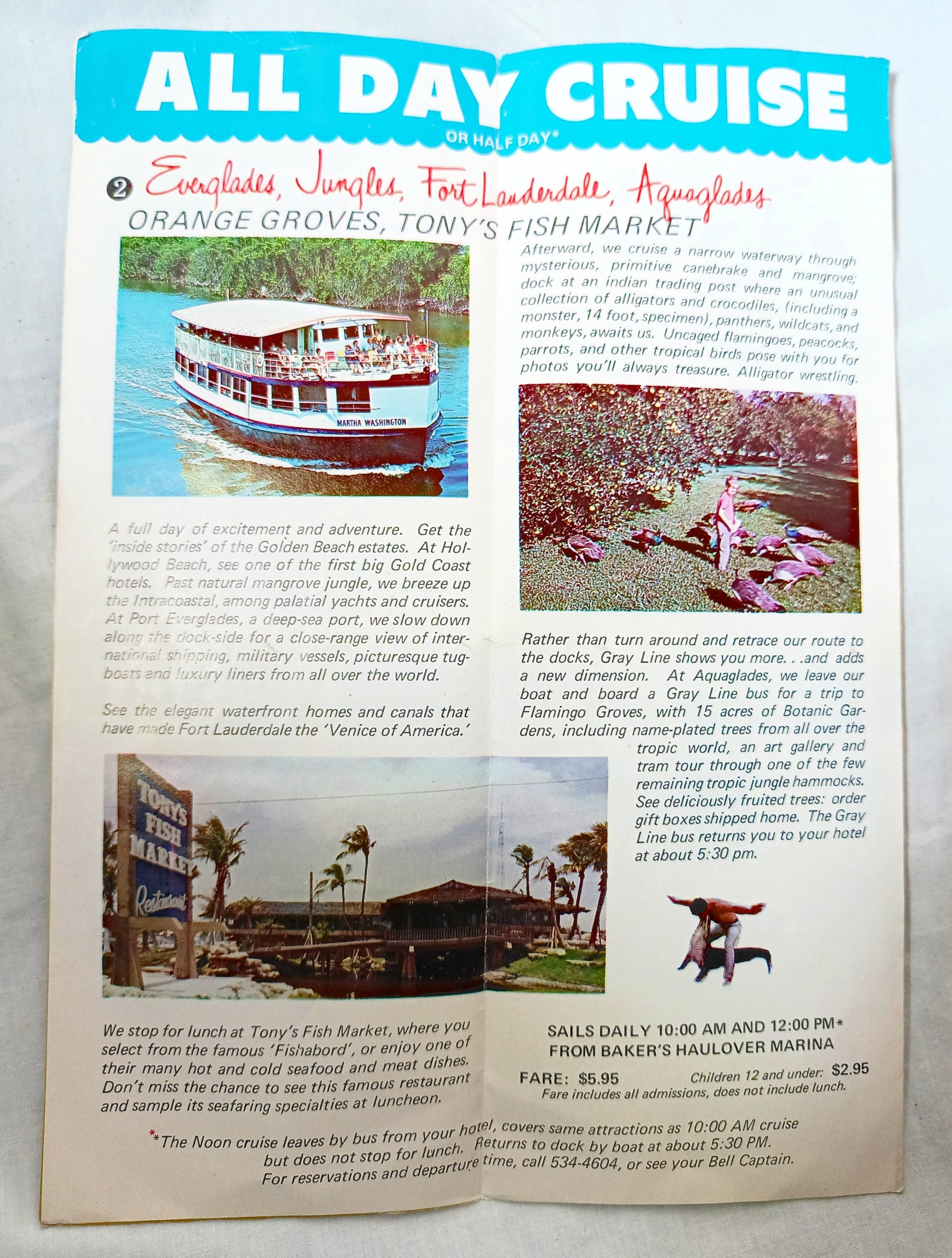 Miami Gray Line Sightseeing Boat Cruises Biscayne Belle Early 1970's - TulipStuff