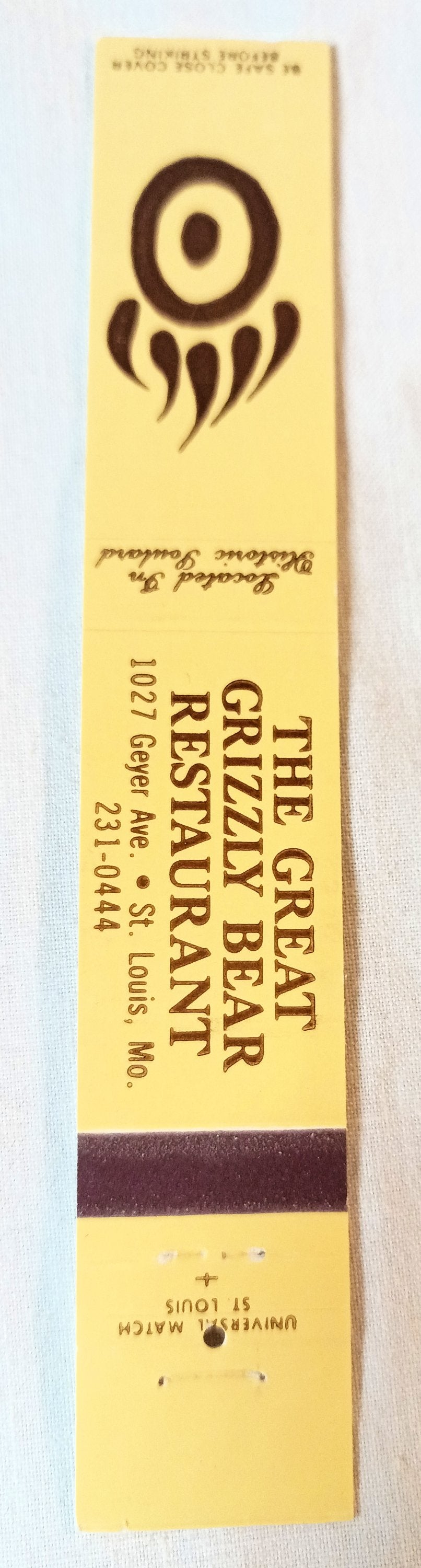 Great Grizzly Bear Restaurant St Louis Soulard Matchbook Cover 1980's - TulipStuff