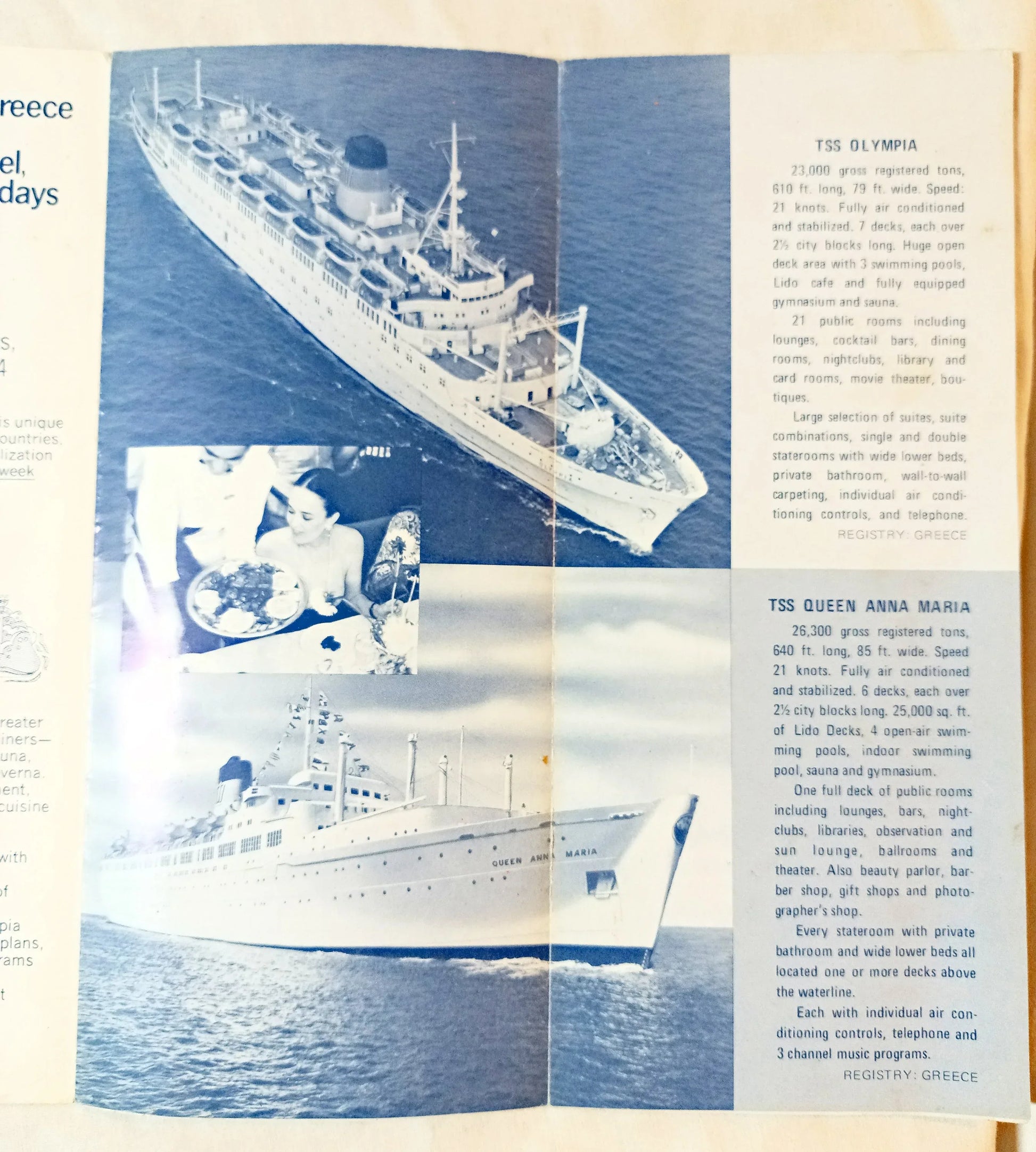 Greek Line Cruises 1973-74 TSS Queen Anna Maria TSS Olympia Brochure - TulipStuff