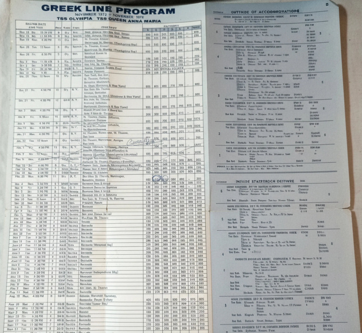 Greek Line Cruises 1973-74 TSS Queen Anna Maria TSS Olympia Brochure - TulipStuff